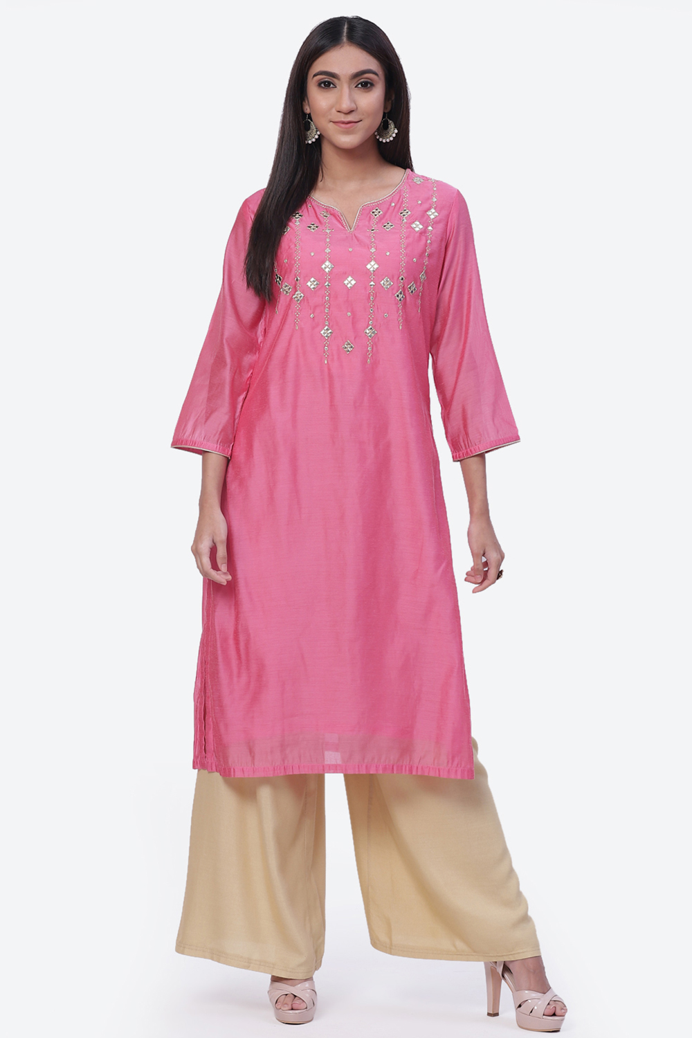 Pink Poly Cotton Kurta image number 0