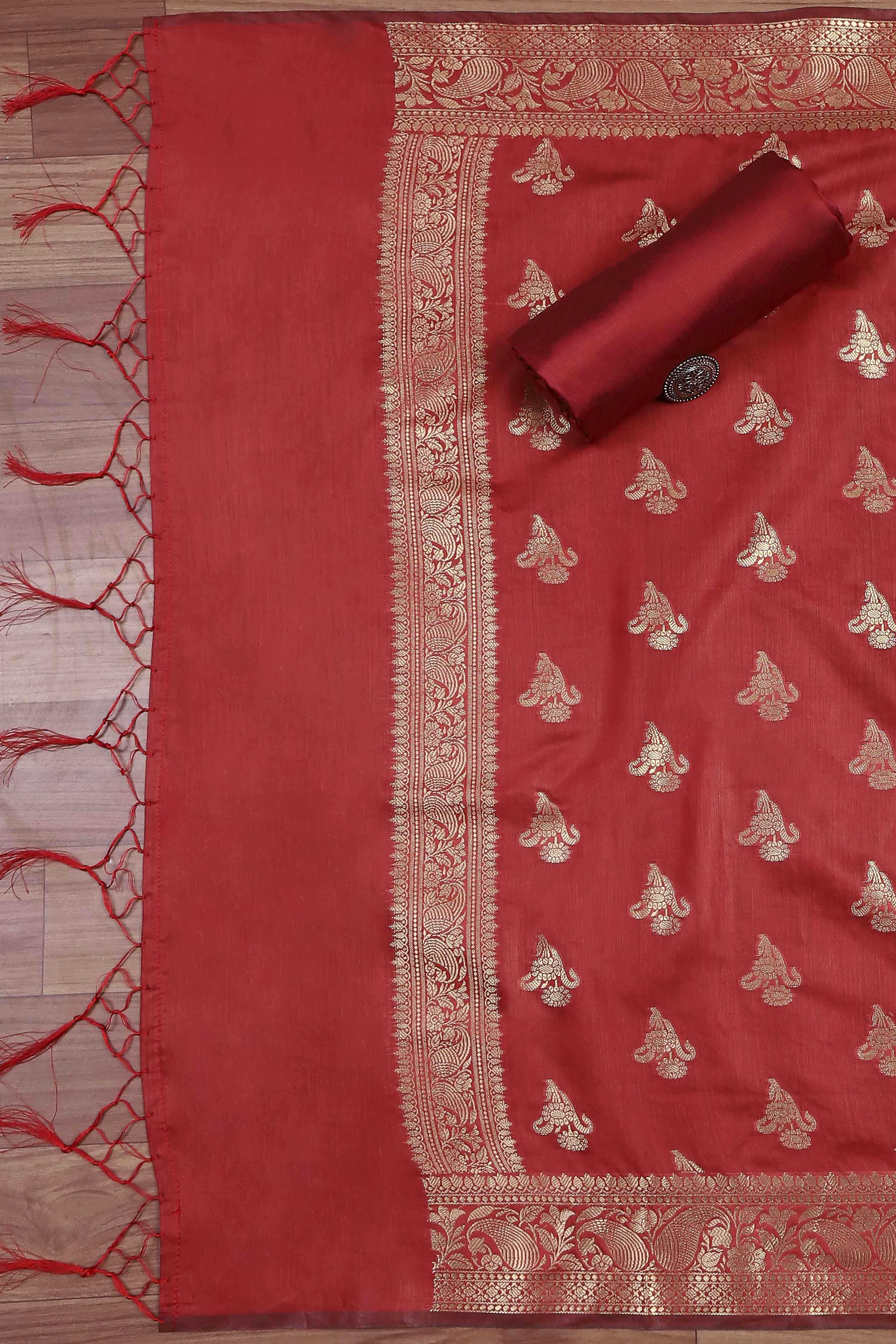 Rani Banarasi Chanderi Banarasi Print Unstitched Suit Set image number 3