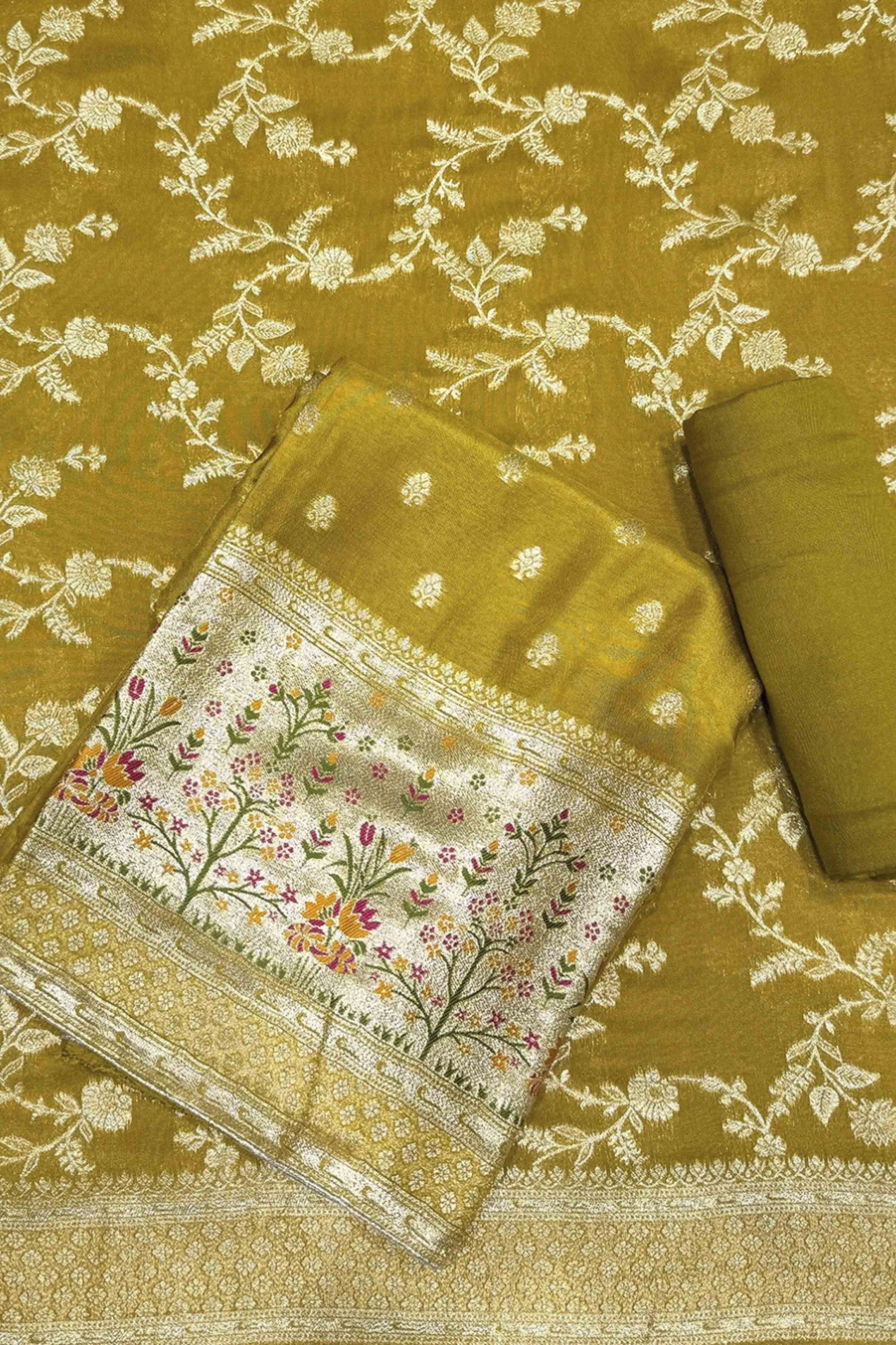 Mustard Jacquard Printed Unstitched Suit Set image number 1