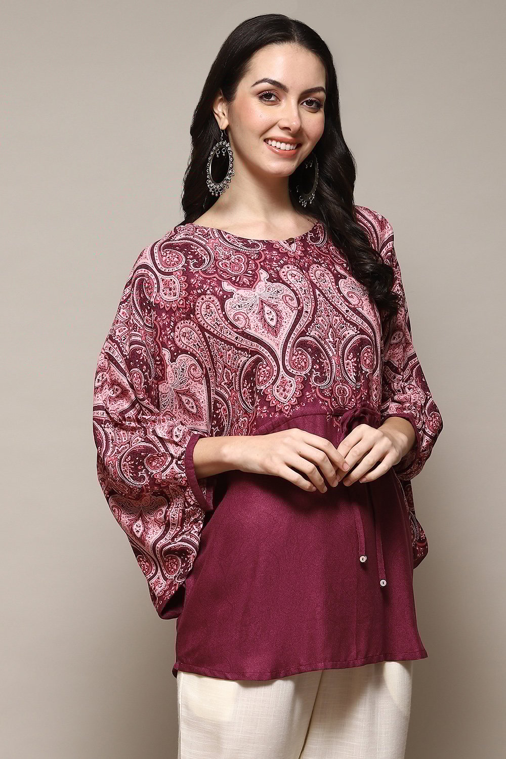 Olive Viscose Straight Printed Top image number 3