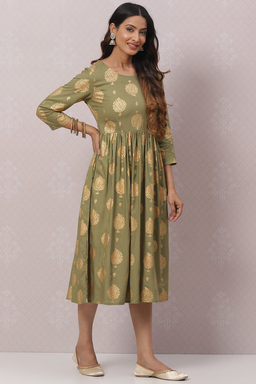 Green Rayon Printed Kurta Dress image number 3