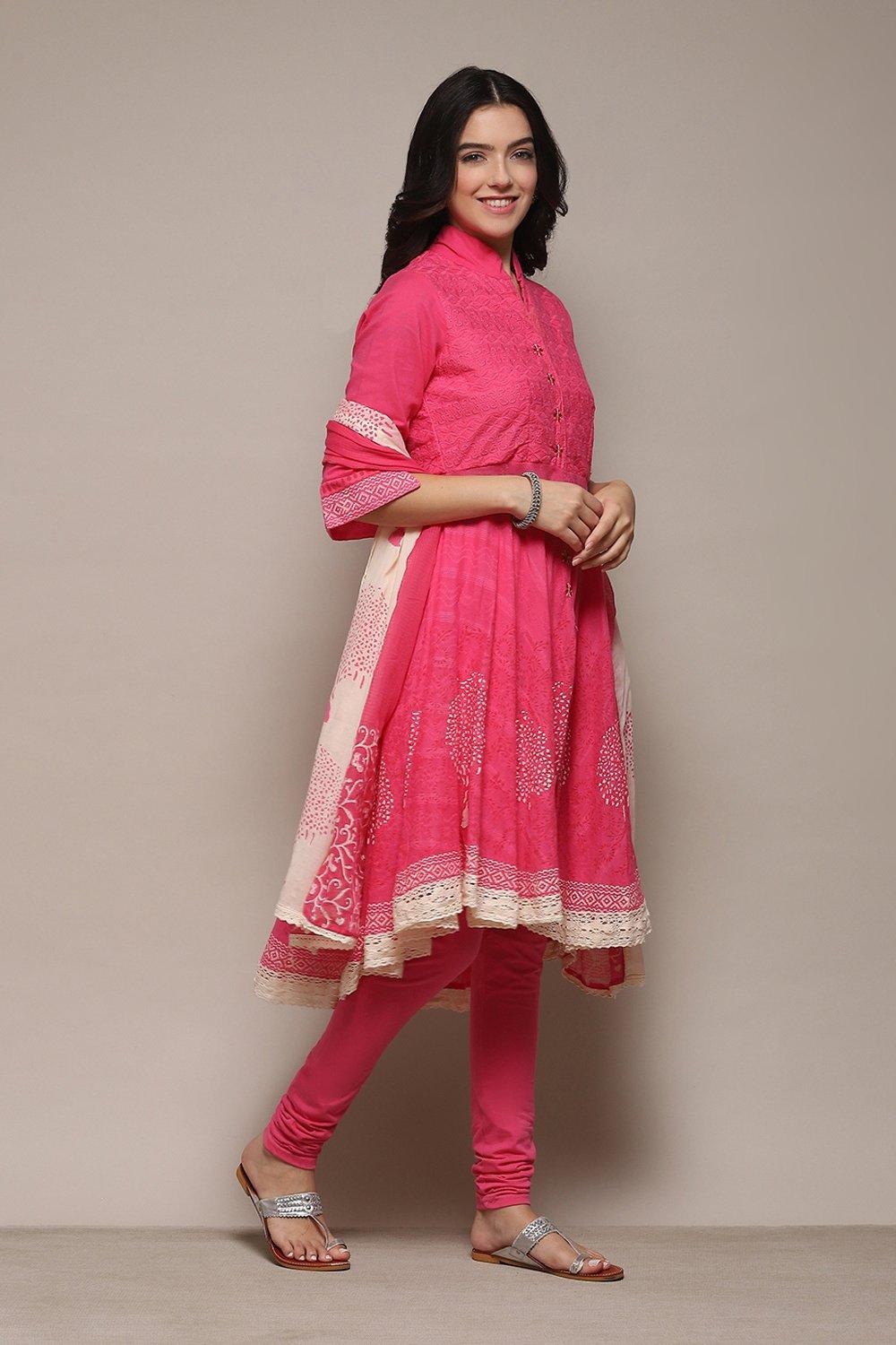 Turquoise Cotton Anarkali Solid Kurta Churidar Suit Set image number 6