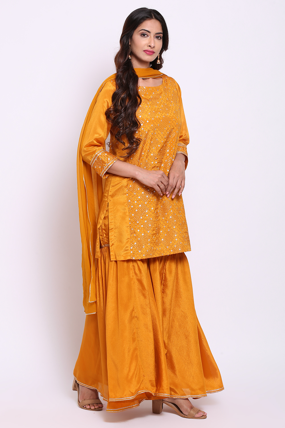 Yellow Art Silk Kurta Garara Suit Set image number 4