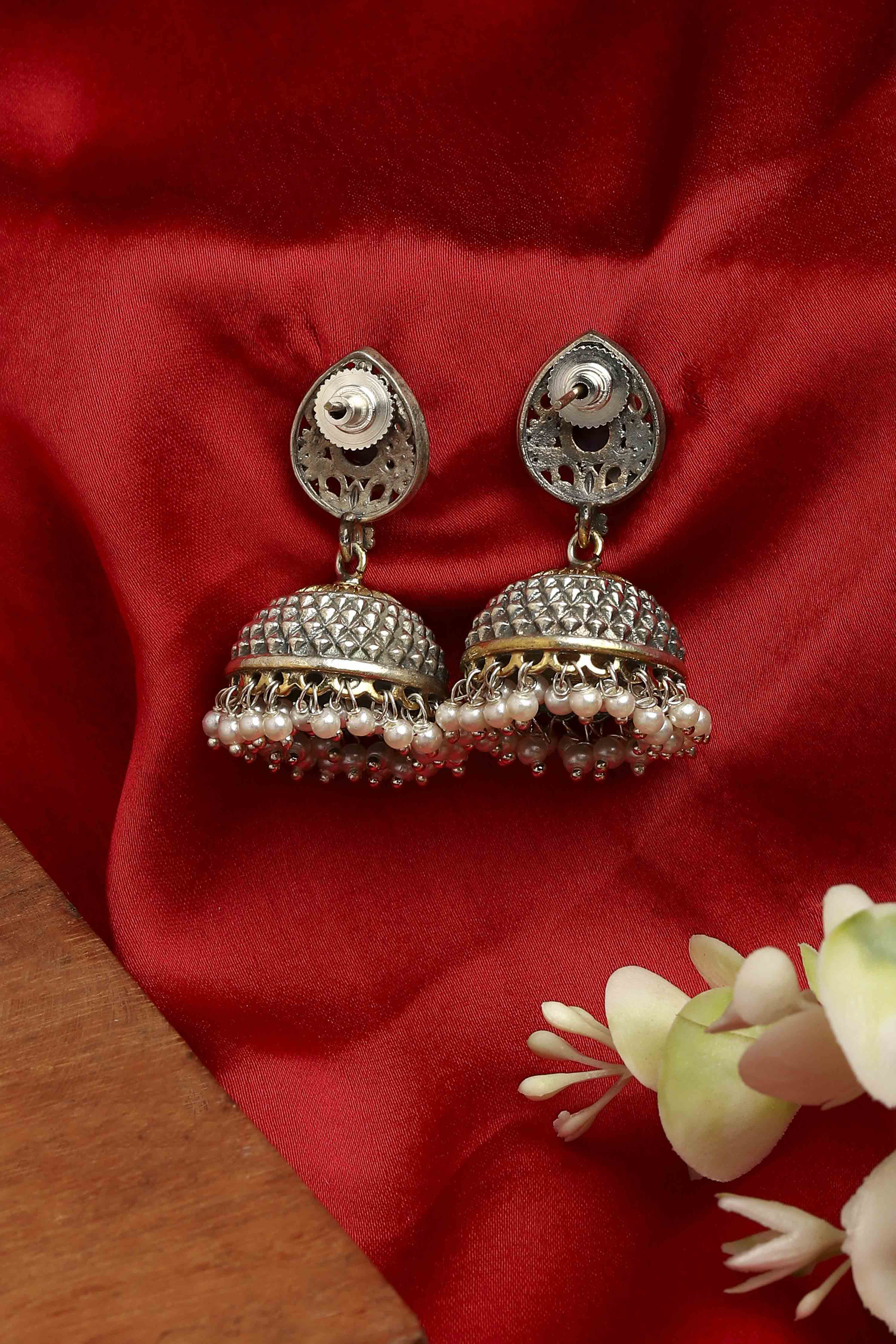 Dark Pink Brass Jhumka image number 2