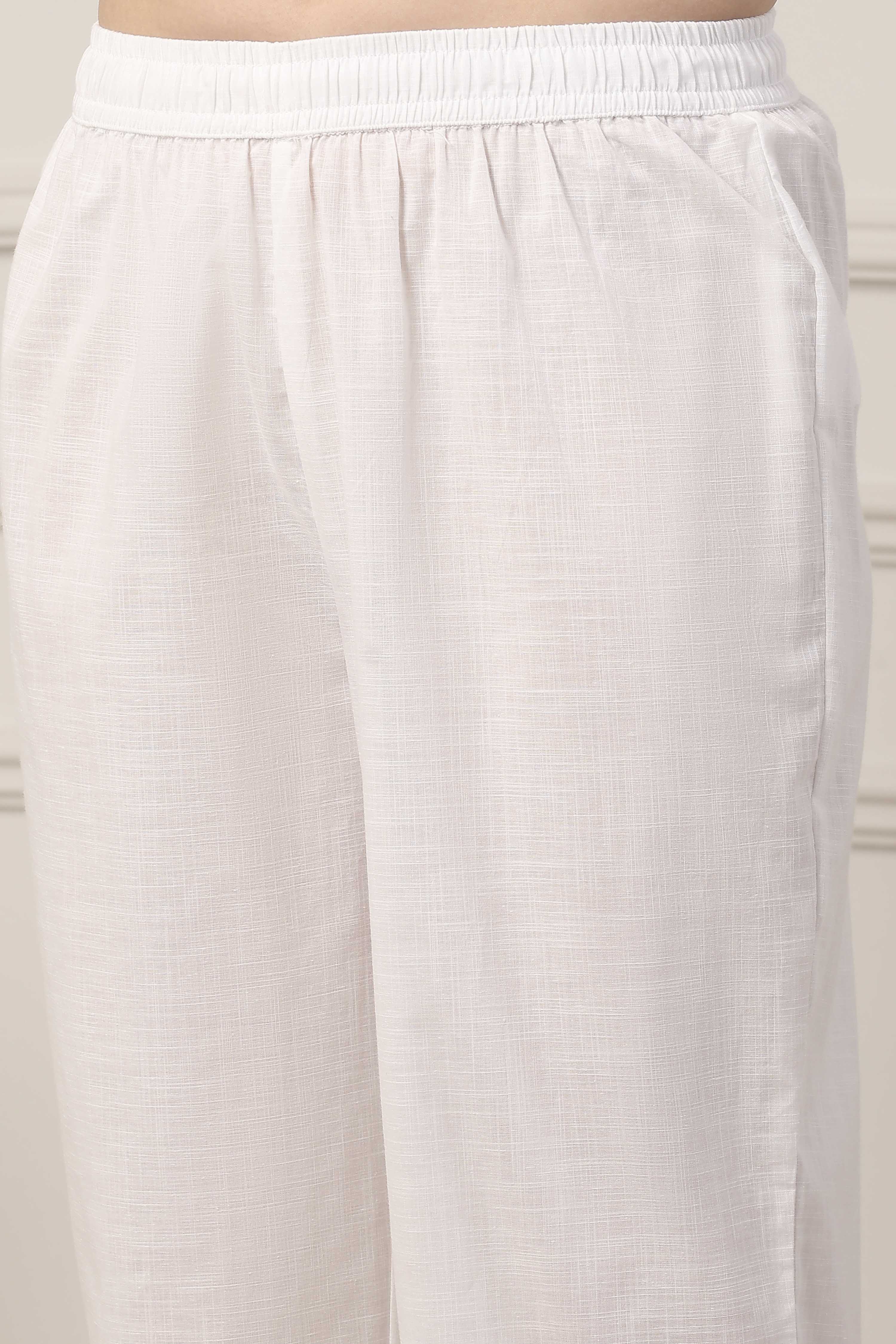 White Cotton Lace Embroidered Straight Suit Set image number 2