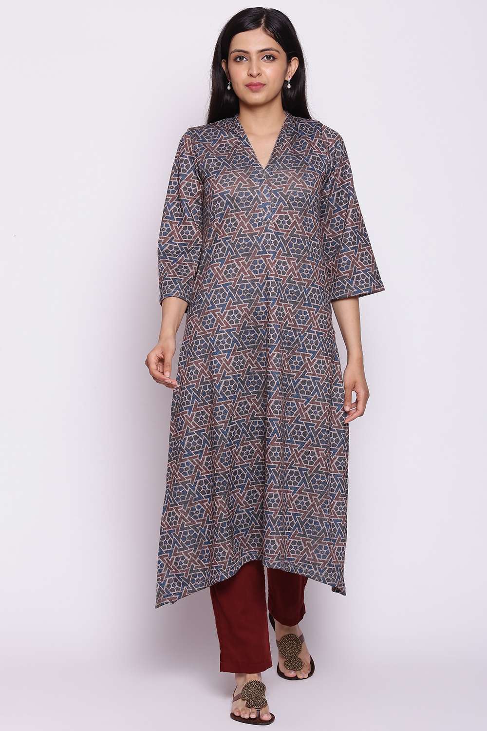 Maroon Woolen Printed Kurta image number 0