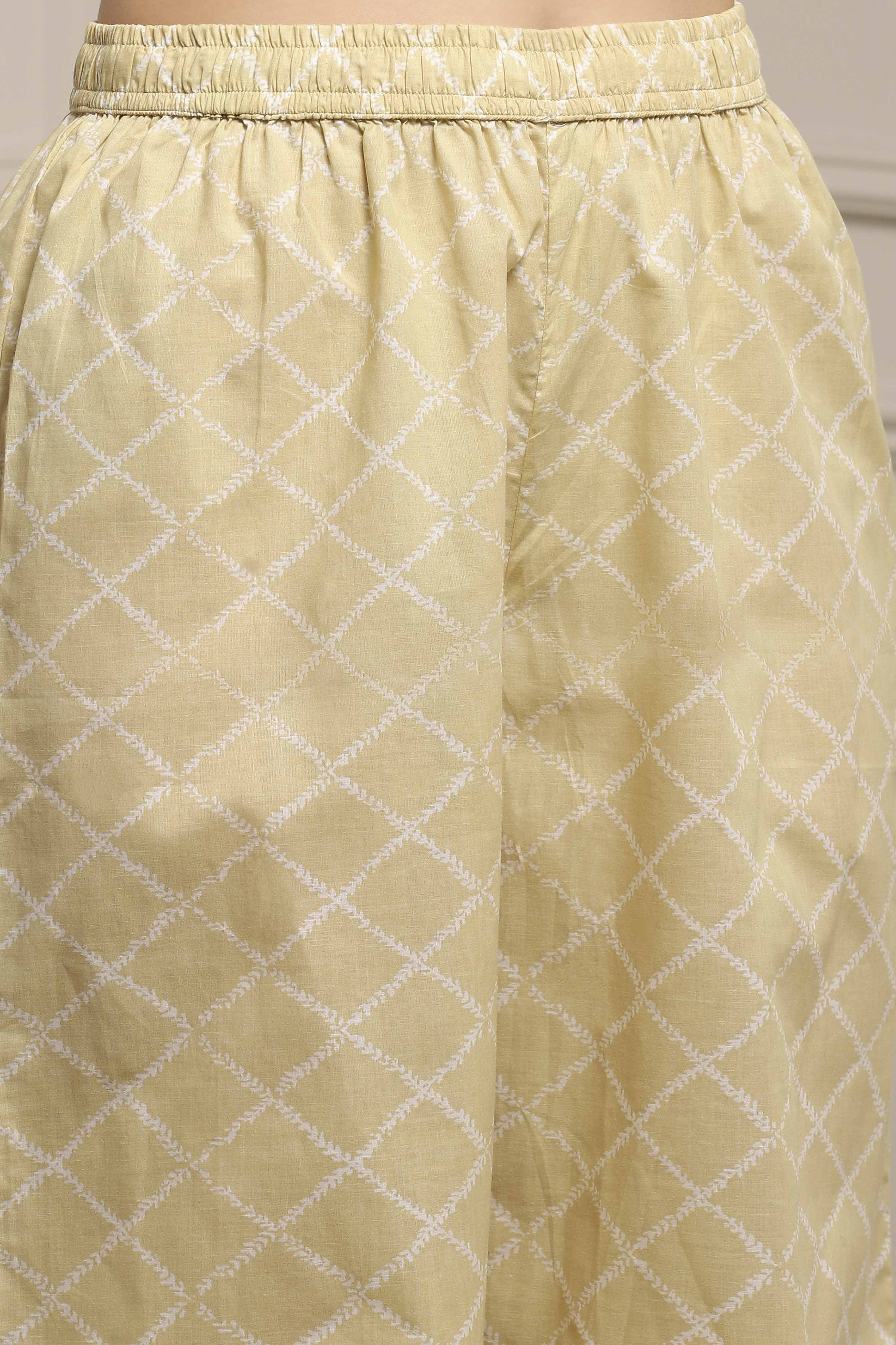 Off White-Pink Cotton Anarkali Printed Suit Set image number 2