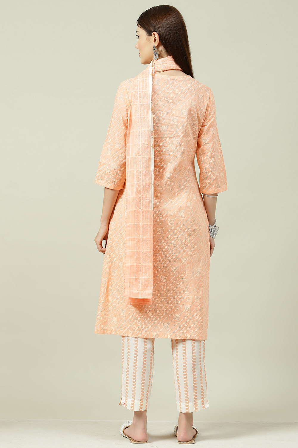 Orange Cotton Screen Print Unstitched Suit Set image number 4