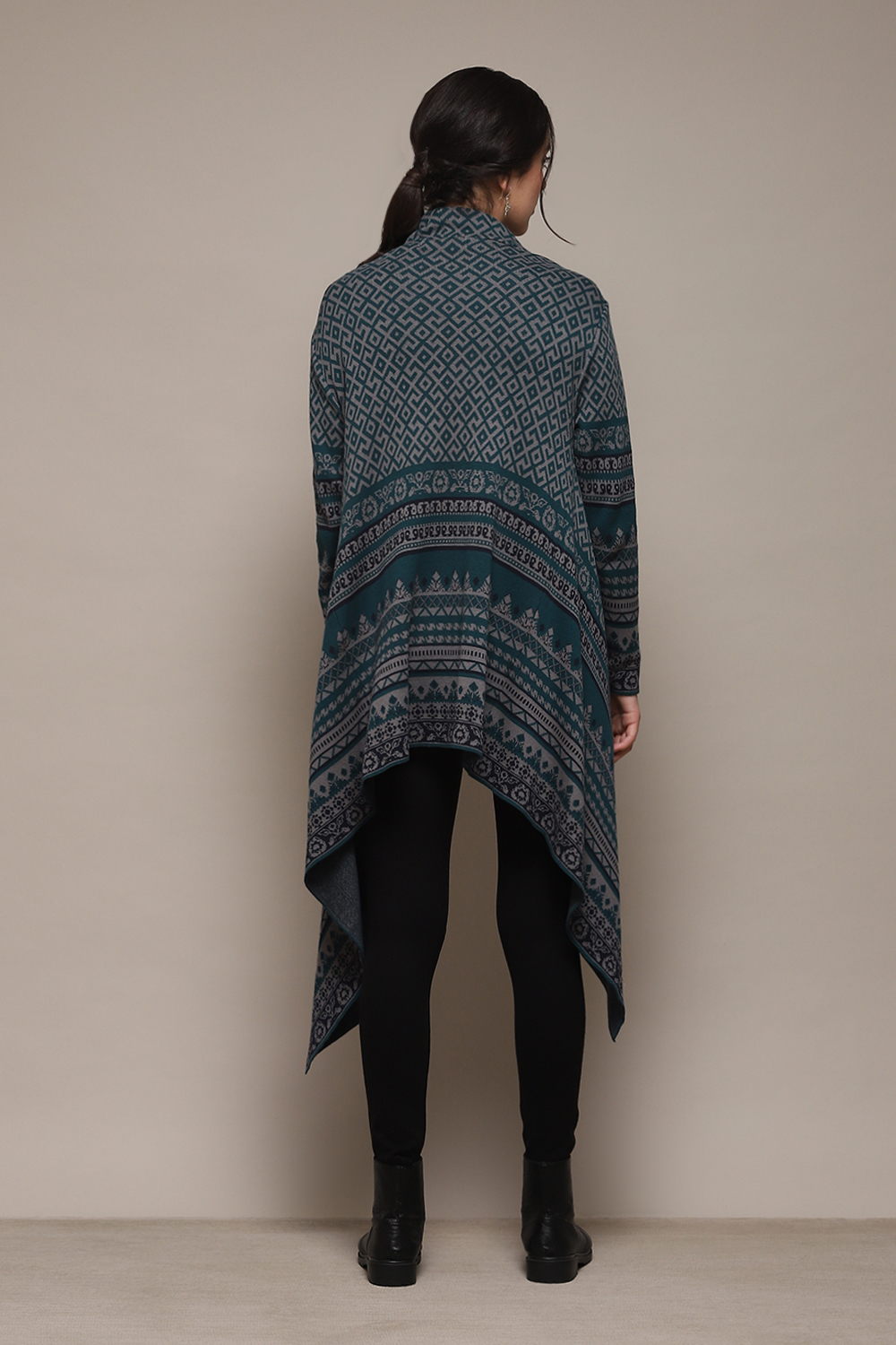 Teal Blue Acrylic Straight Yarndyed Sweater image number 5