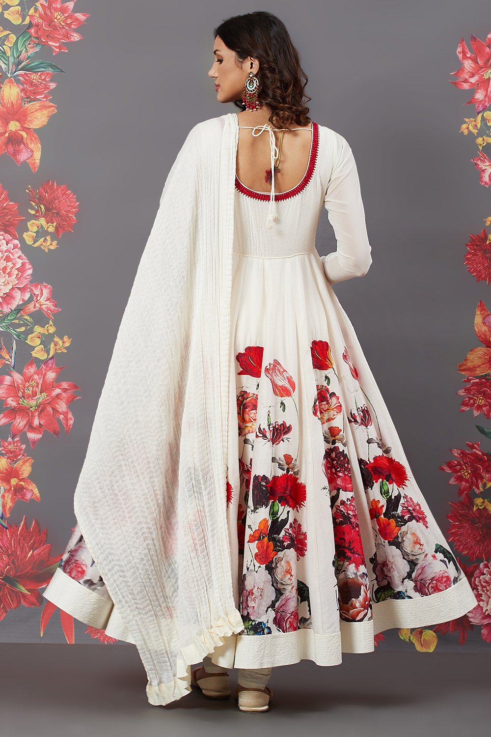 Rohit Bal Off White Chanderi Silk Anarkali Printed Suit Set image number 7