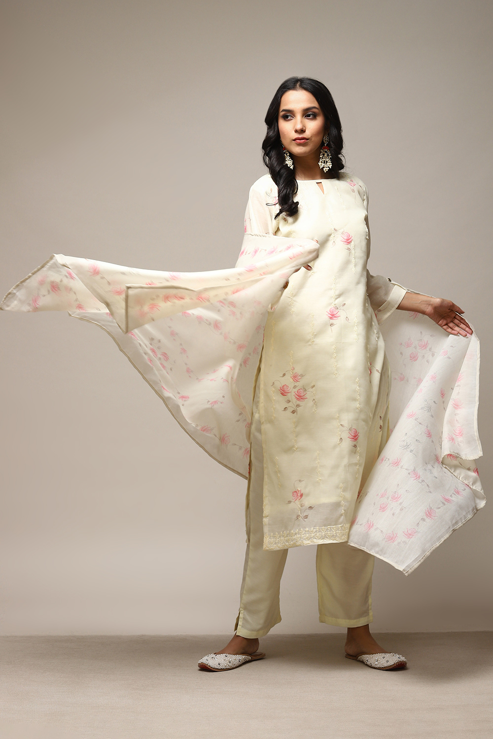 Yellow Linen Digital Print Unstitched Suit Set image number 1