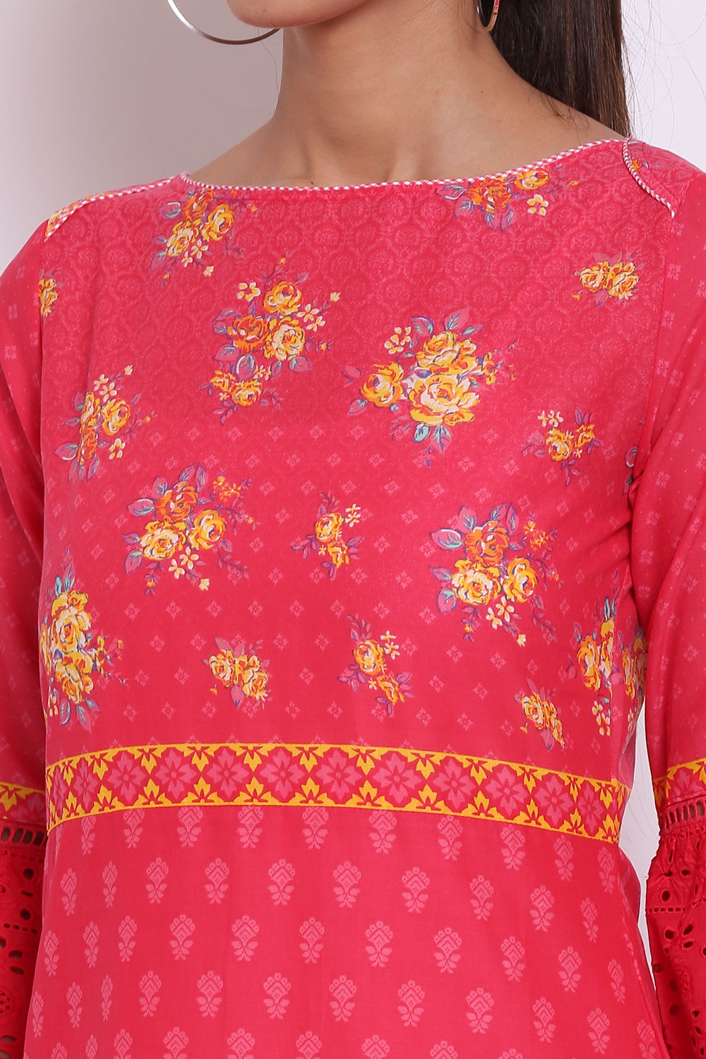 Pink Cotton Straight Printed Kurta image number 1