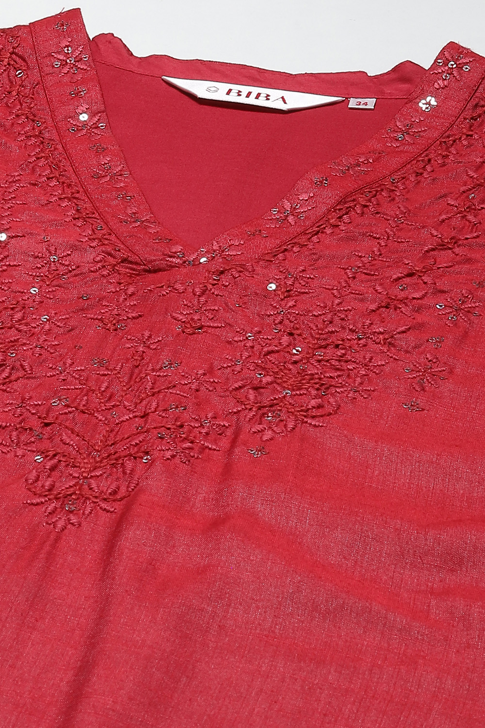 Cherry Red Cotton Straight Kurta Salwar Suit Set image number 1