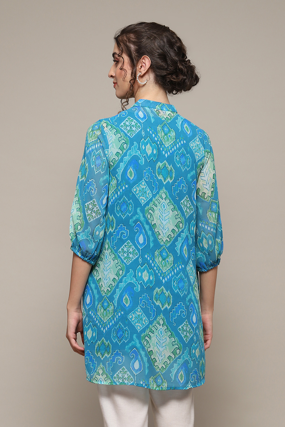 Turquoise Poly Georgette Straight Printed Kurta image number 5