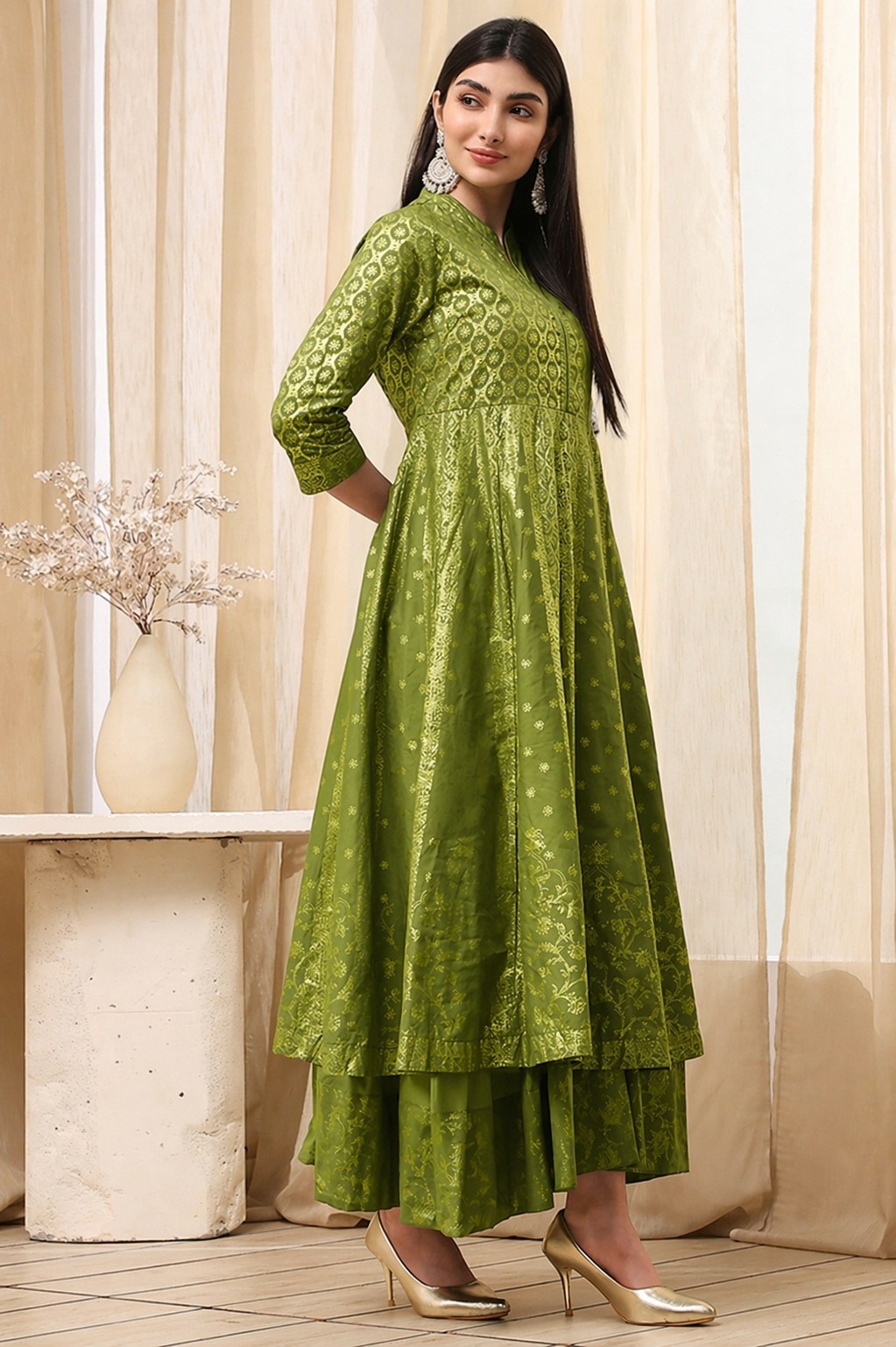 Lavender Cotton Layered Anarkali Dress image number 2