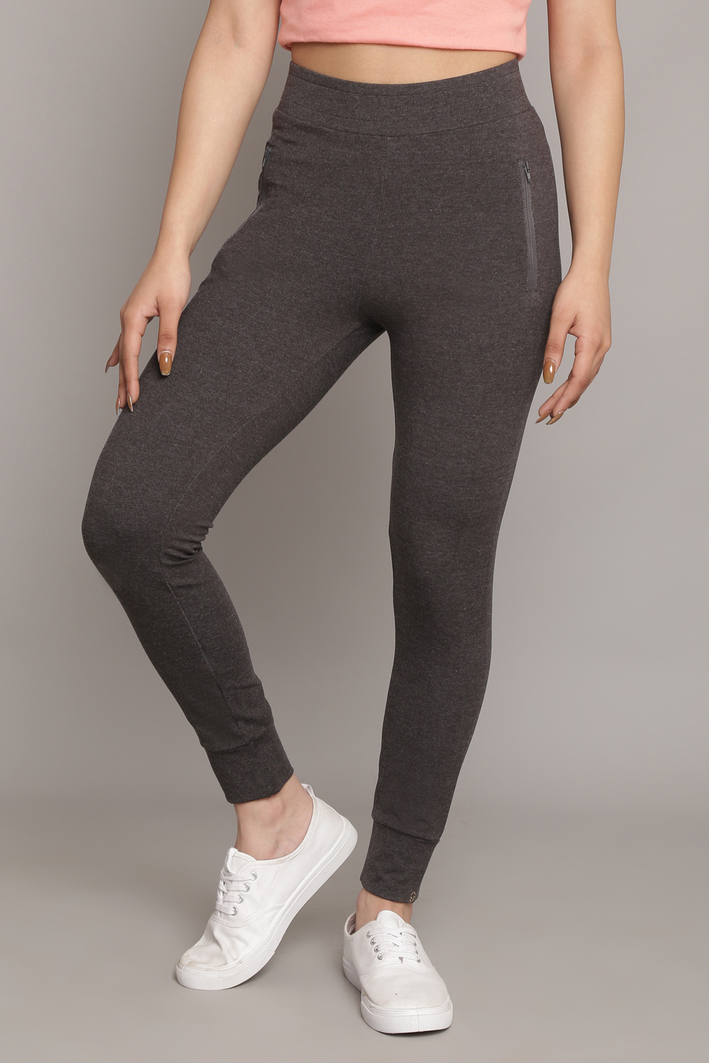 Charcoal Melange Knitted Cotton Blend Joggers image number 3