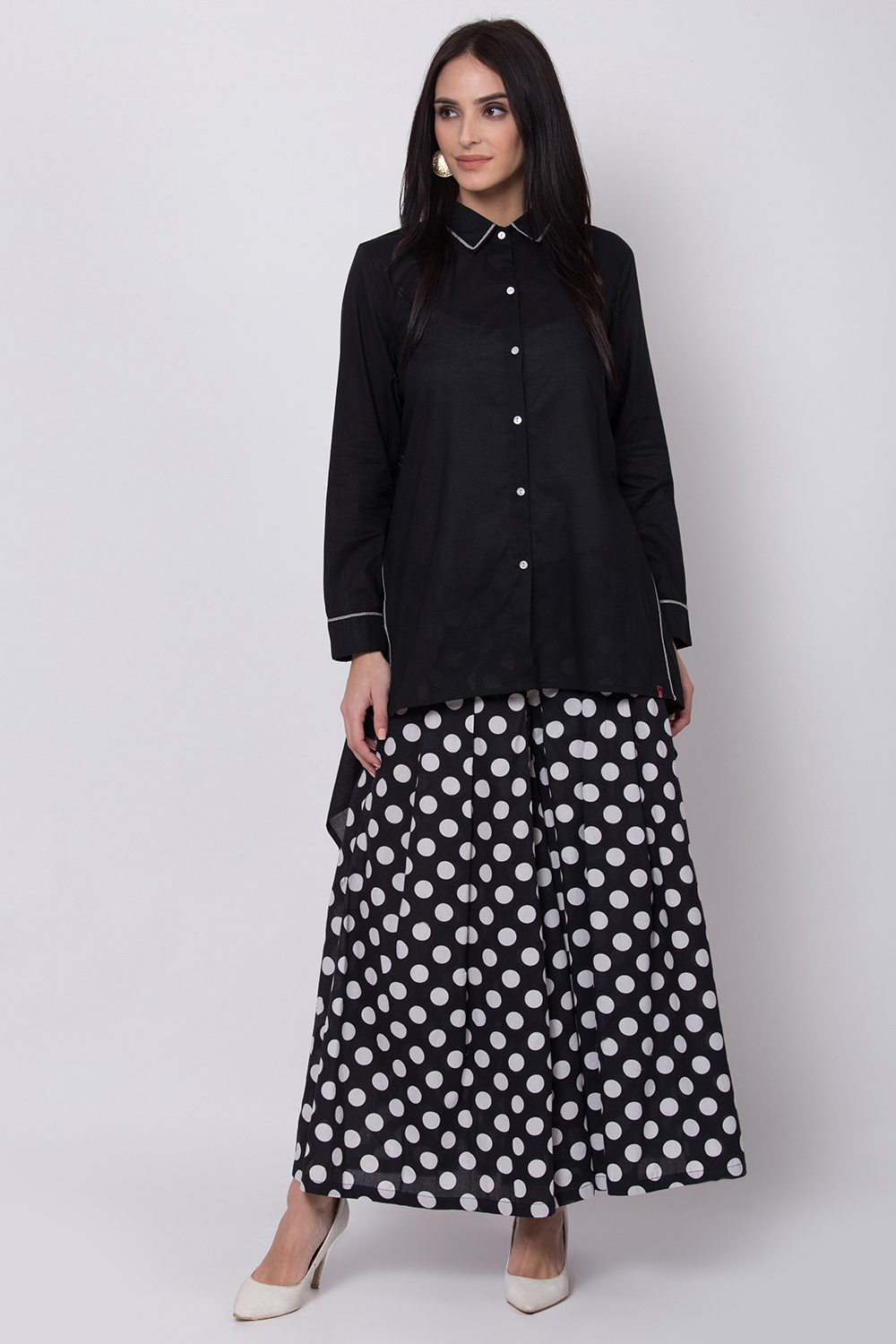 Black Cotton A-Line Shirt Kurta image number 0