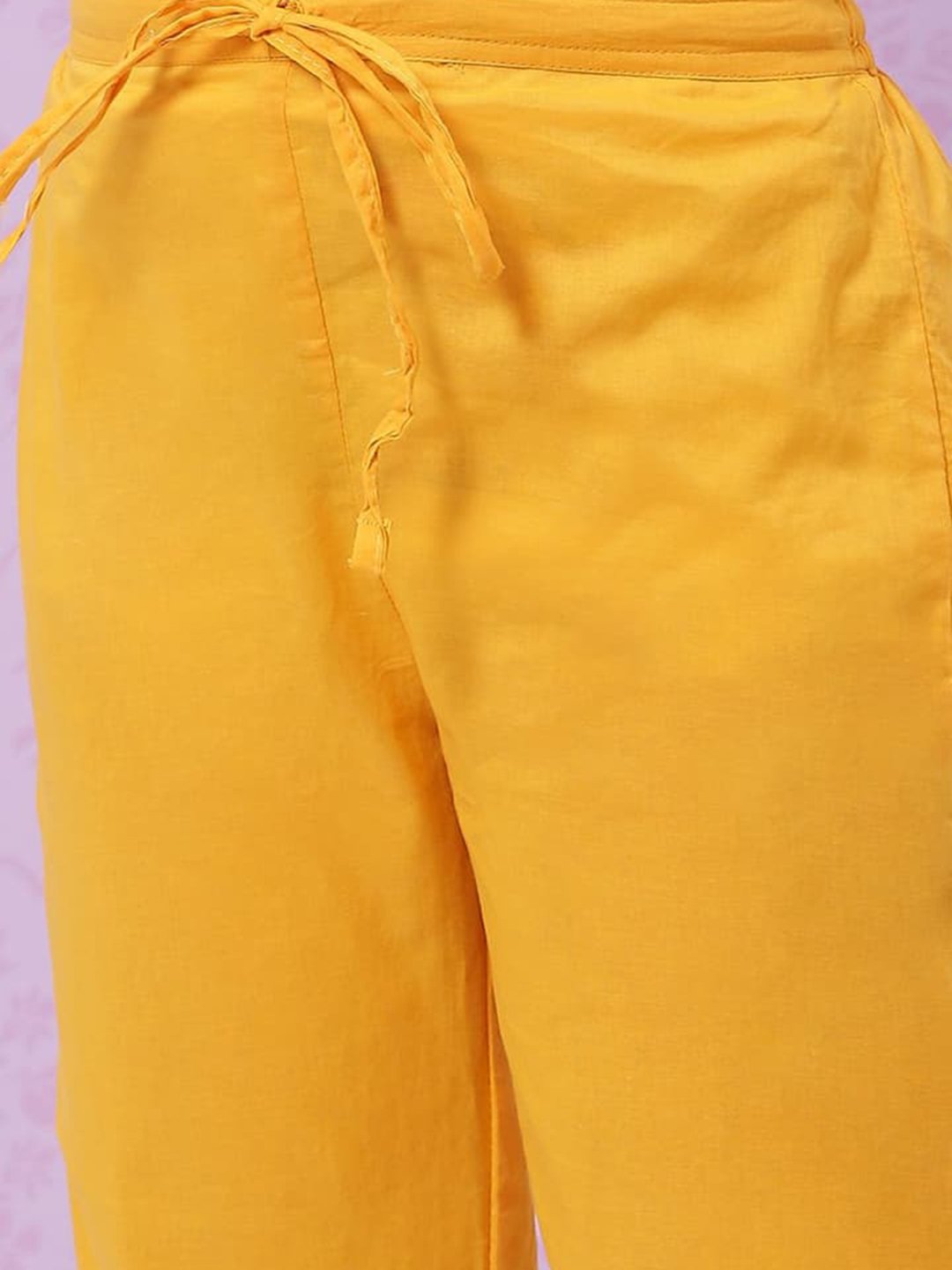 Yellow Cotton Anarkali Kurta Narrow Pants Suit Set image number 2