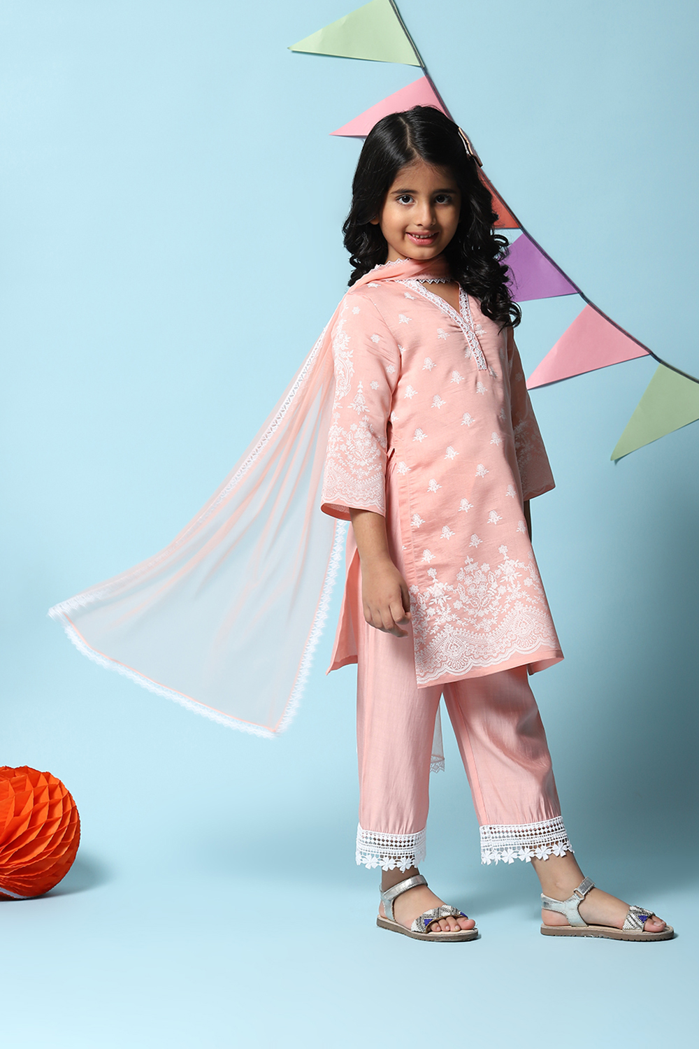 Pink Cotton Blend A-Line Kurta Sharara Suit Set image number 7