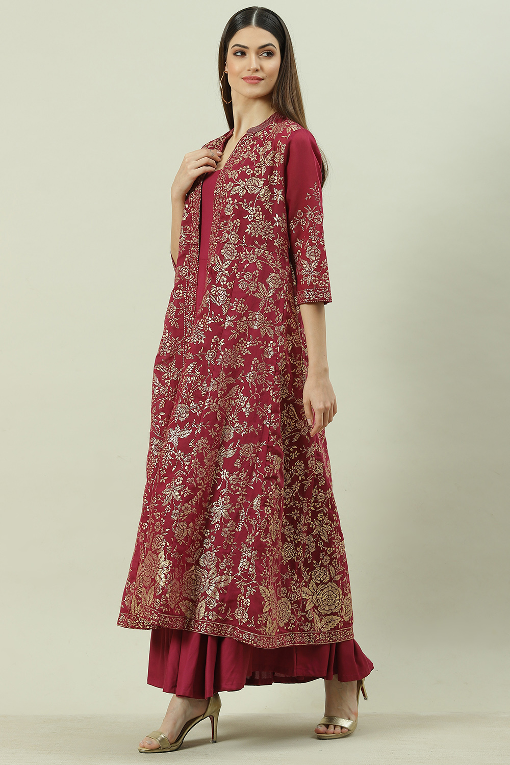 Charcoal Art Silk with Cape Printed Dress image number 3