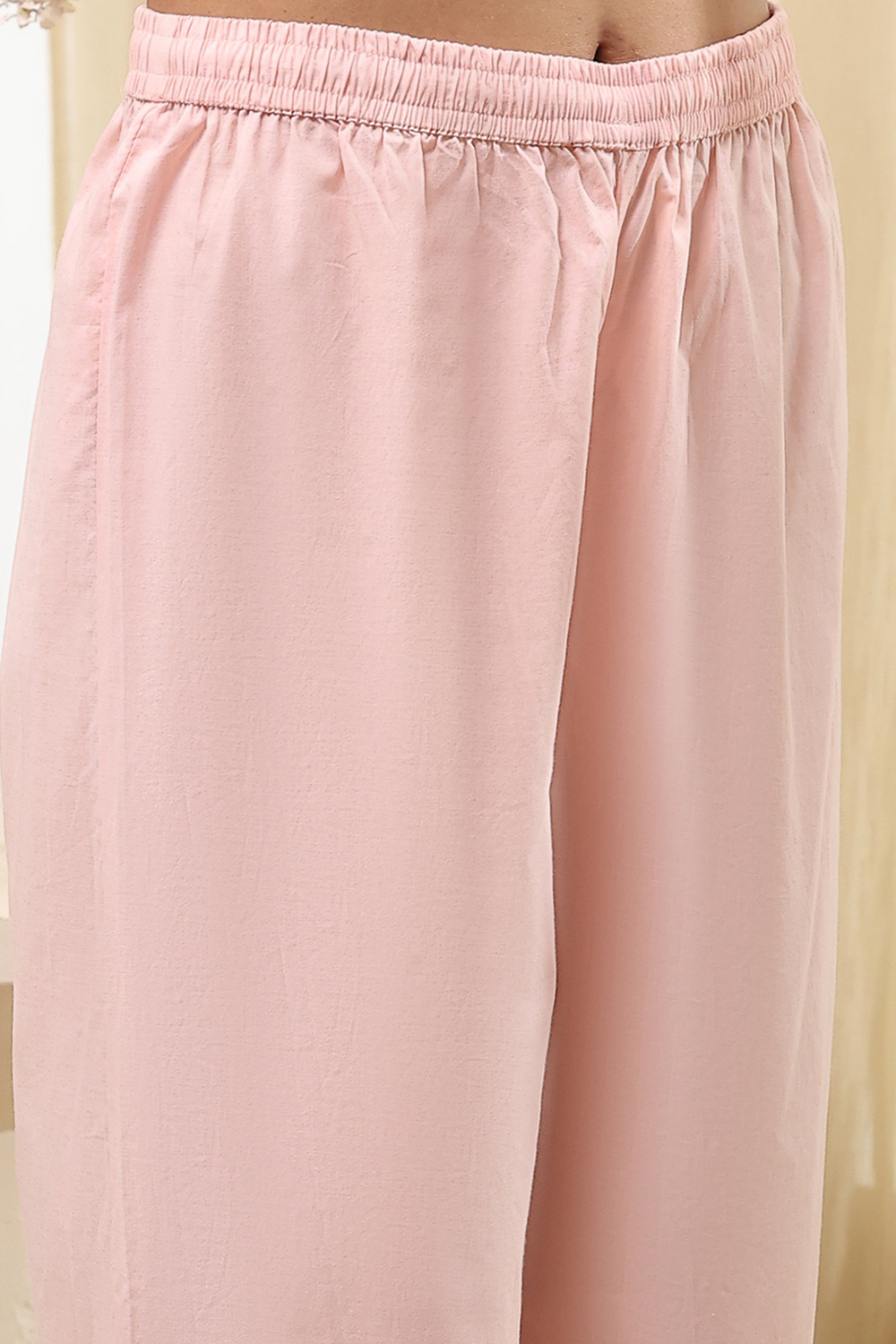 Peach-Colored Cotton Floral A-Line Kurta Set image number 2
