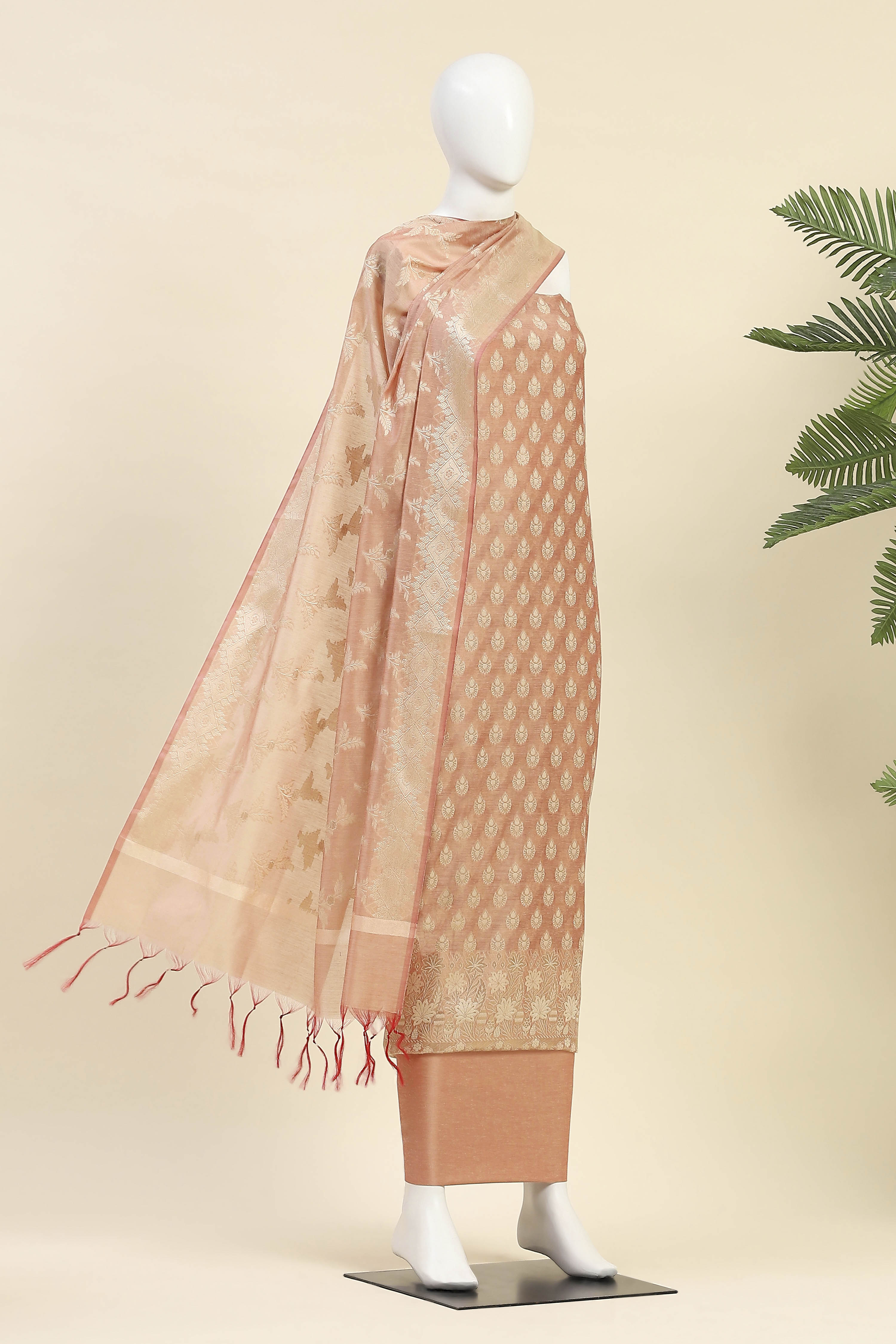 Blue Cotton Printed Embroidered Unstitched Suit Set image number 4