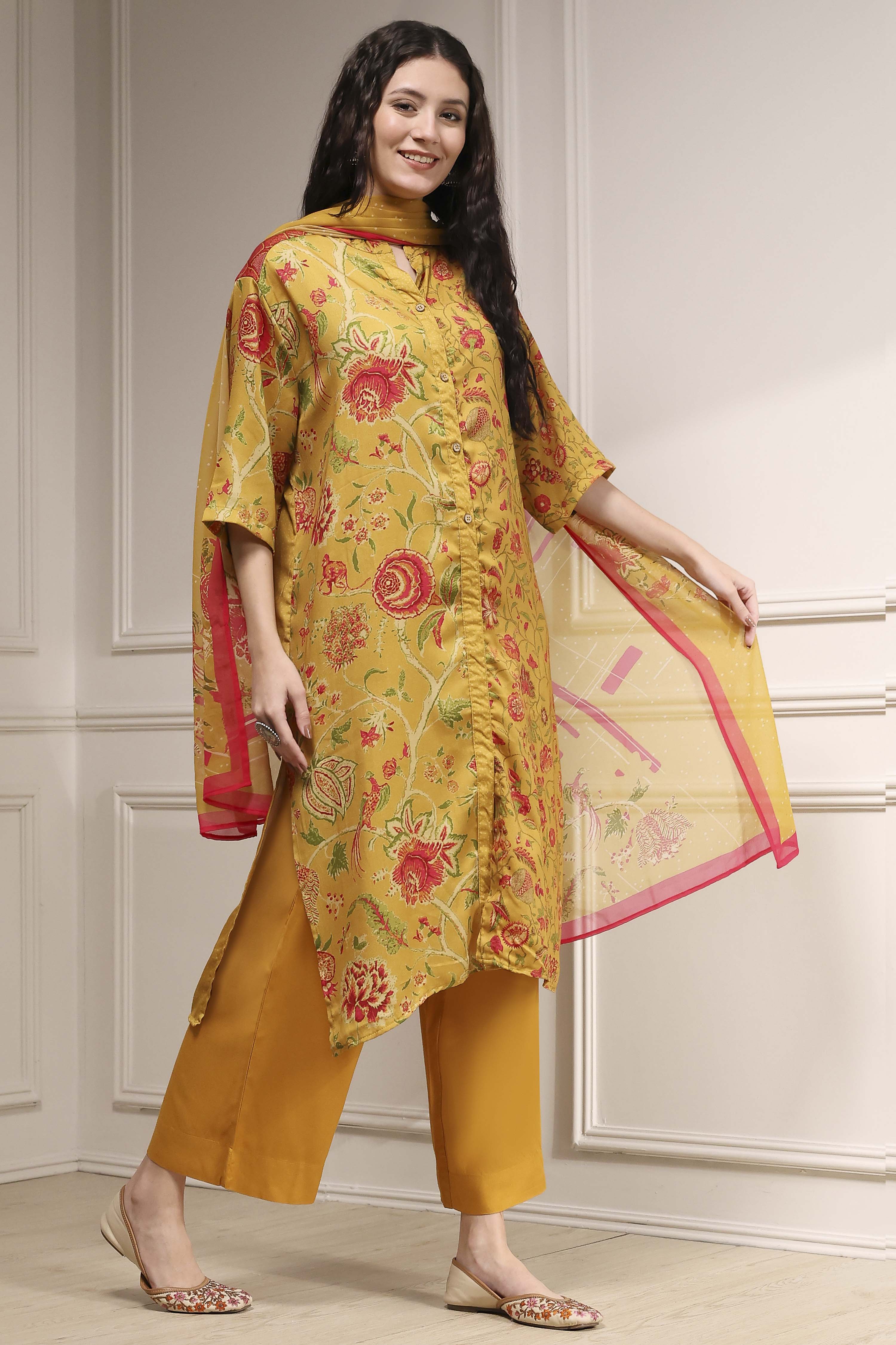 Charcoal Printed Straight Suit Set image number 5