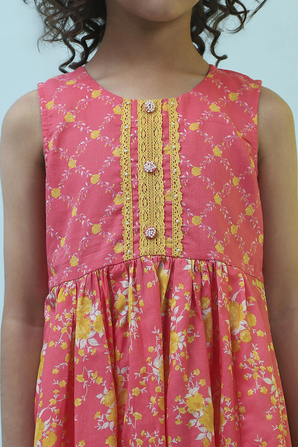 Pink Cotton Gathered Suit Set image number 1