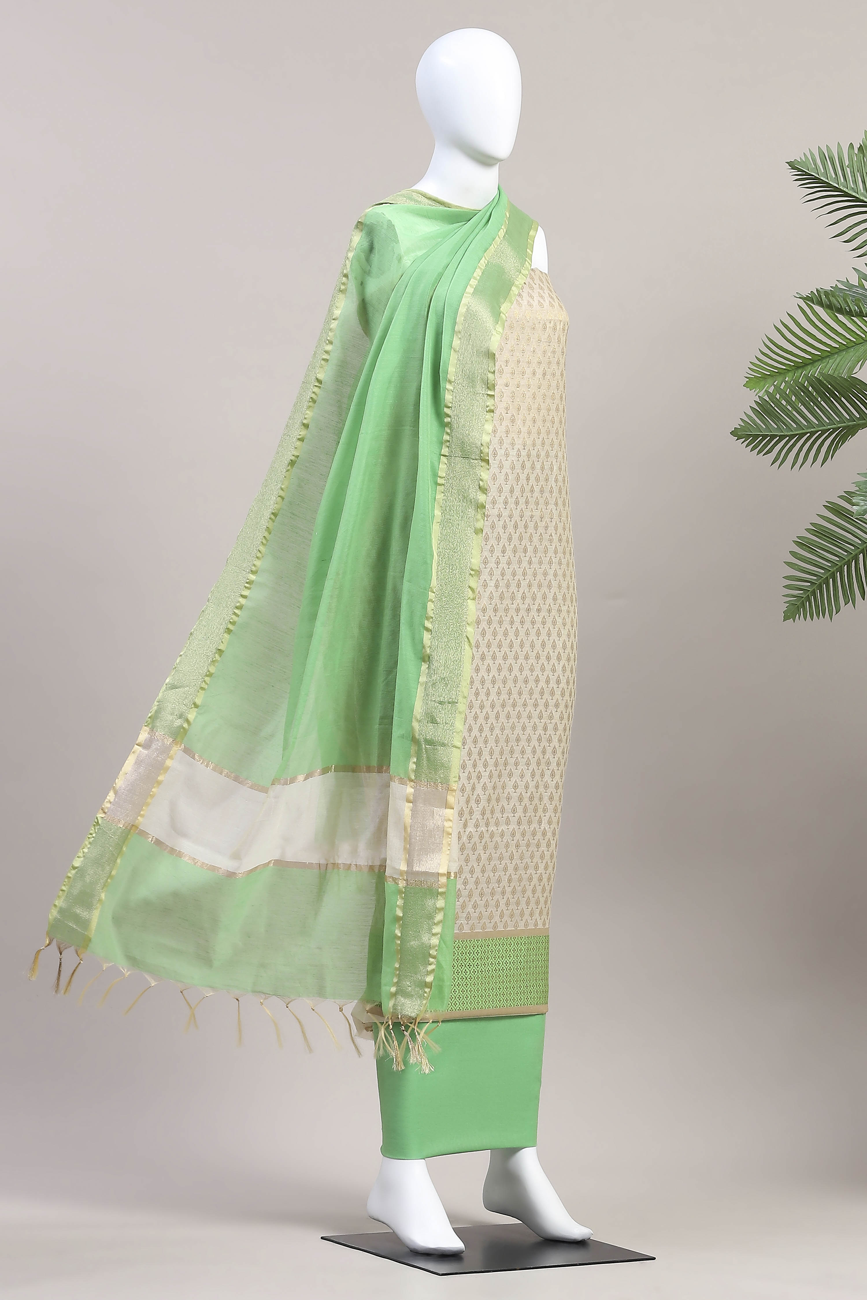 Pastel Cotton Printed Embroidered Unstitched Suit Set image number 4