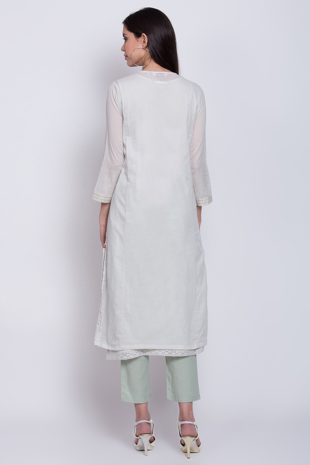 Ice Blue Cotton Straight Kurta image number 5