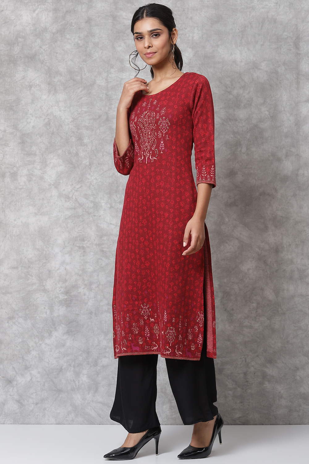 Red Straight Poly Cotton Kurta image number 2