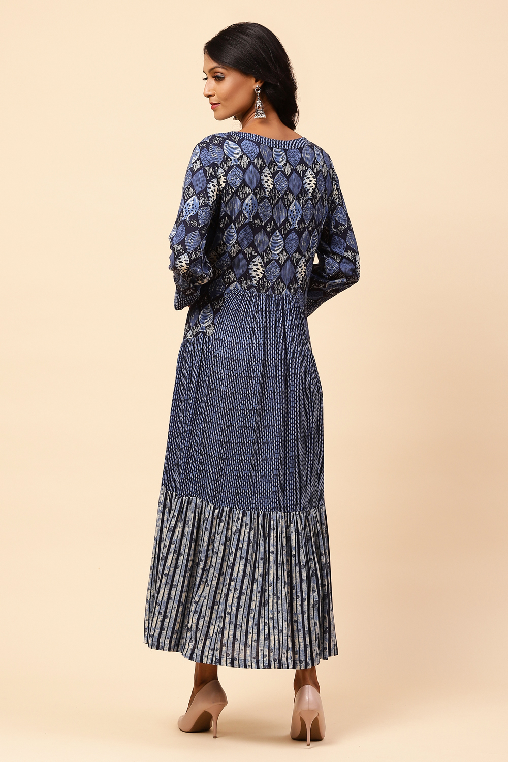 Indigo LIVA Flared Fusion Dress image number 5