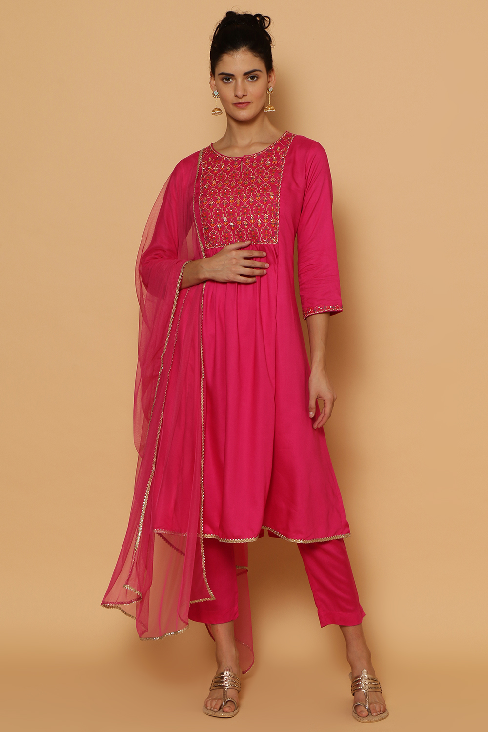 Blue Rayon Kalidar Kurta Slim Pant Suit Set image number 2