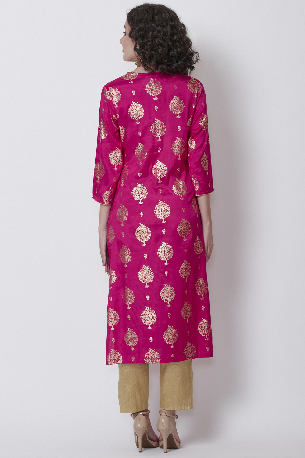 Pink Viscose Straight Printed Kurta image number 5