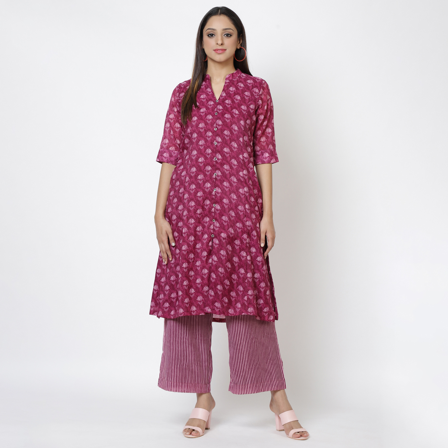 Plum Art Silk Kurta Pants Set image number 0