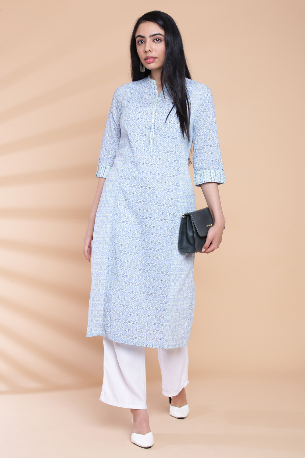 Charcoal Black Cotton Printed Kurta image number 4