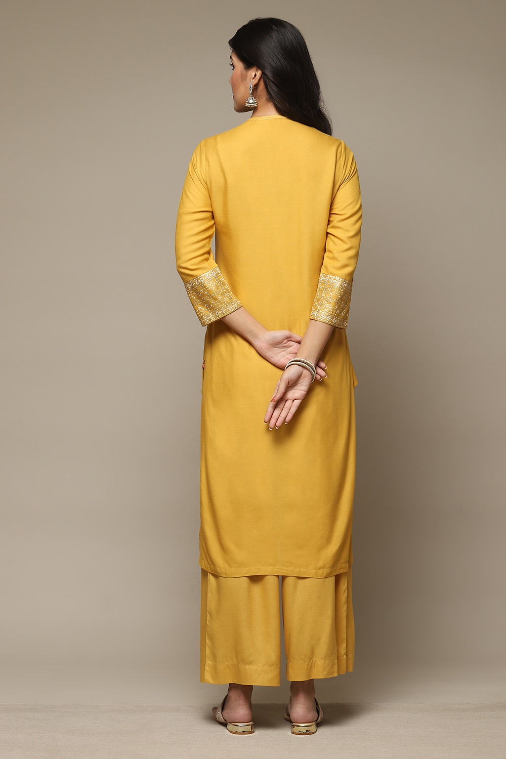 Yellow Rayon Straight Kurta Palazzo 2 Piece Set image number 4