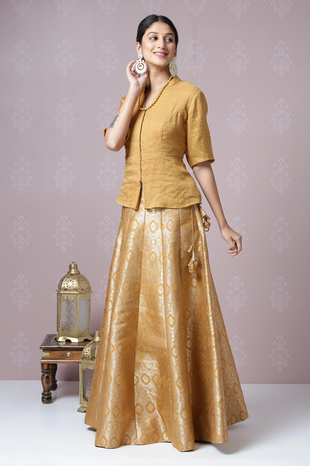 Mustard Metallic Lehenga Set image number 6