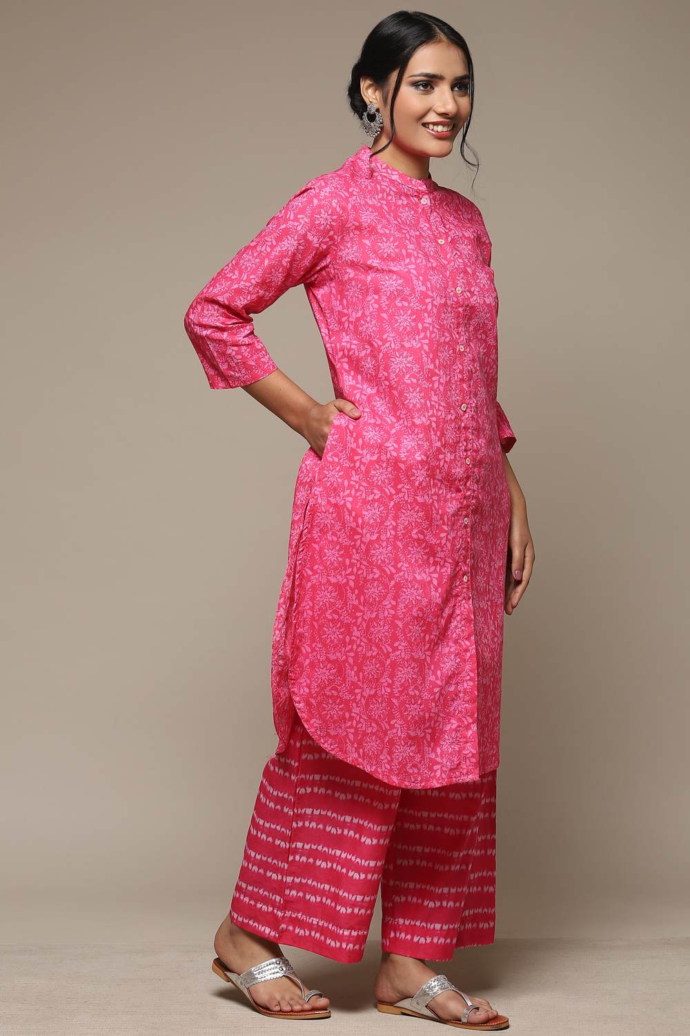 Pink Cotton Straight Kurta Palazzo Suit Set image number 5