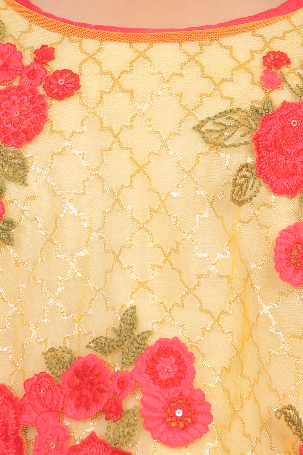 Yellow and Coral  Nylon Art Silk Lehenga Set image number 1