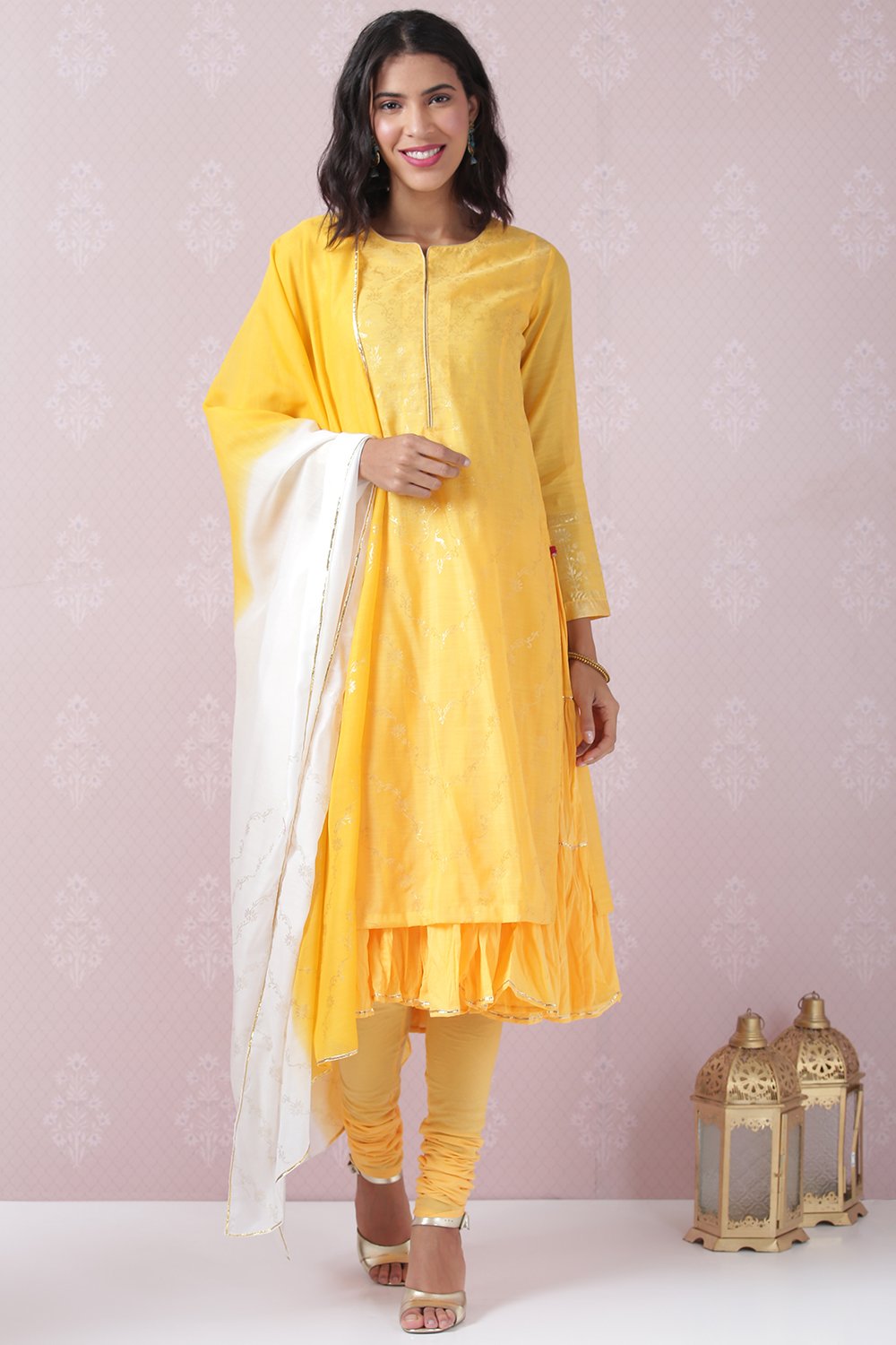 Yellow Art Silk Straight Kurta Churidar Suit Set image number 7