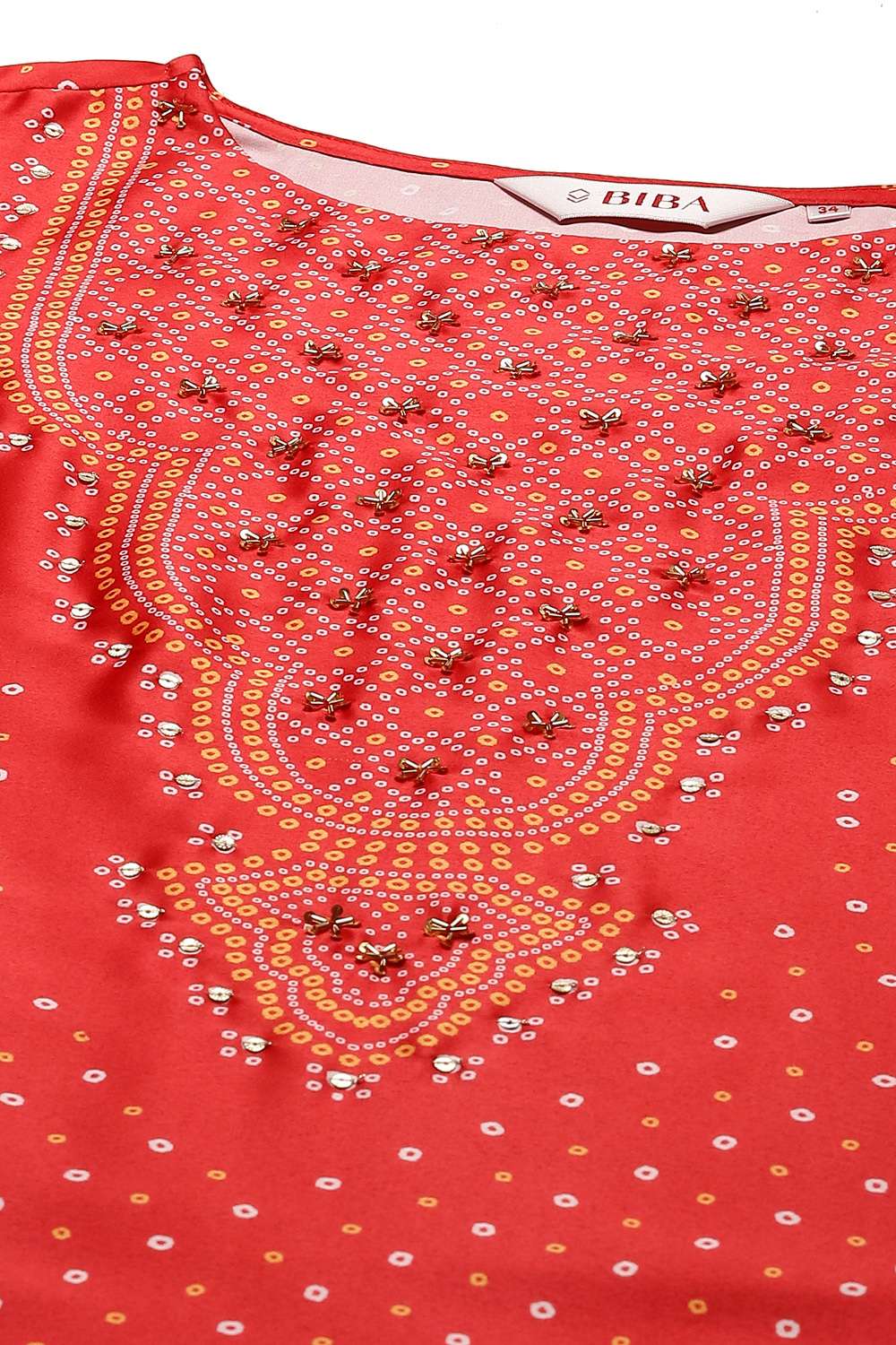 Red Anarkali Modal Printed Kurta image number 1