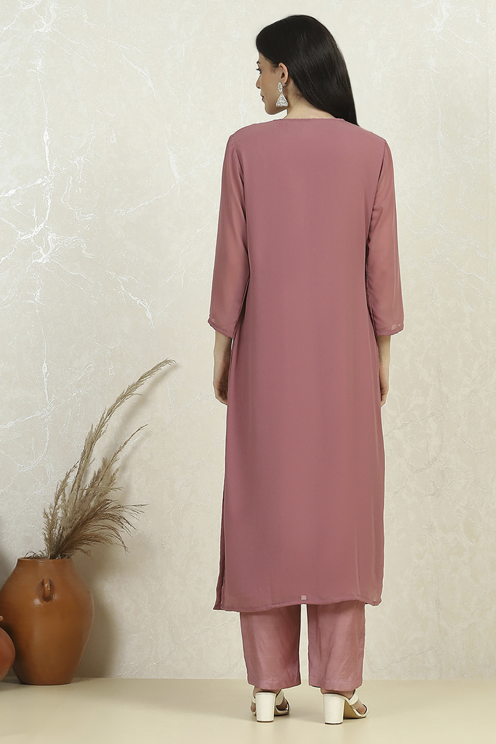 Pink Georgette Hand Embroidered Unstitched Suit Set image number 5