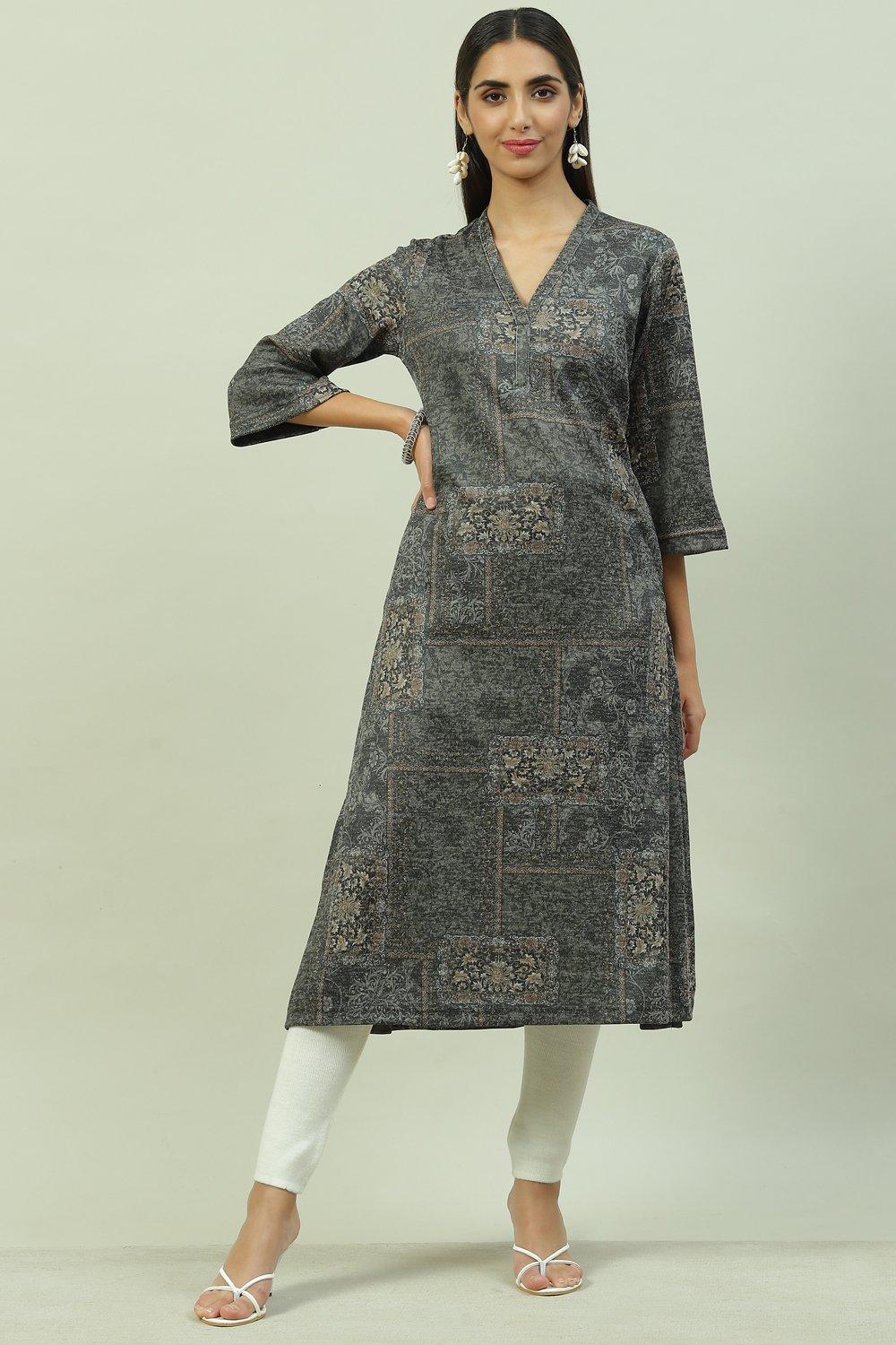 Olive Green Straight Printed Kurta image number 0