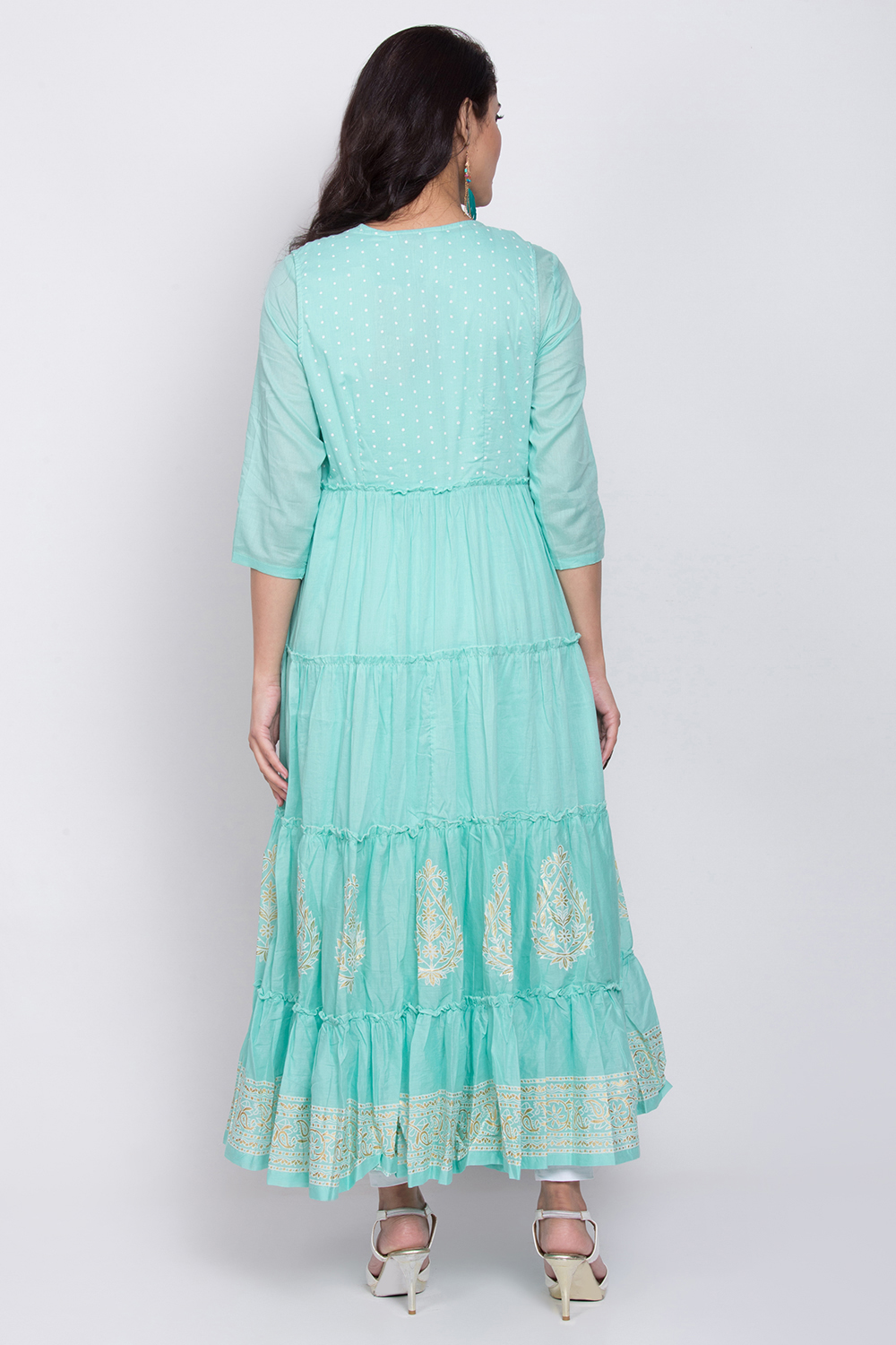 Turquoise Front Open Kurta image number 4