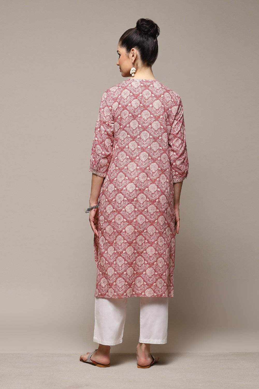 Blue Cotton Straight Printed Kurta image number 4