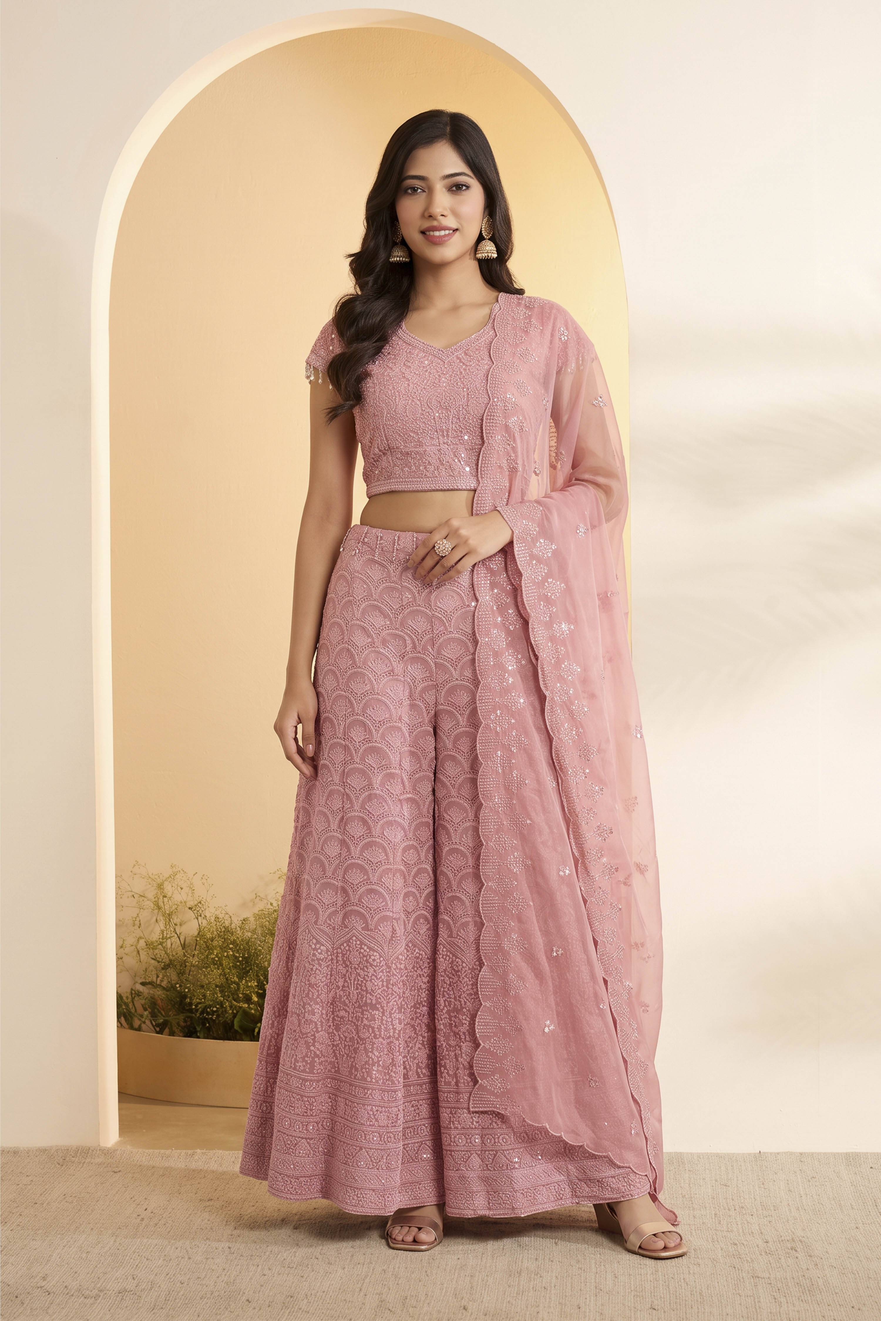 Pink Polyester Straight Suit Set image number 5