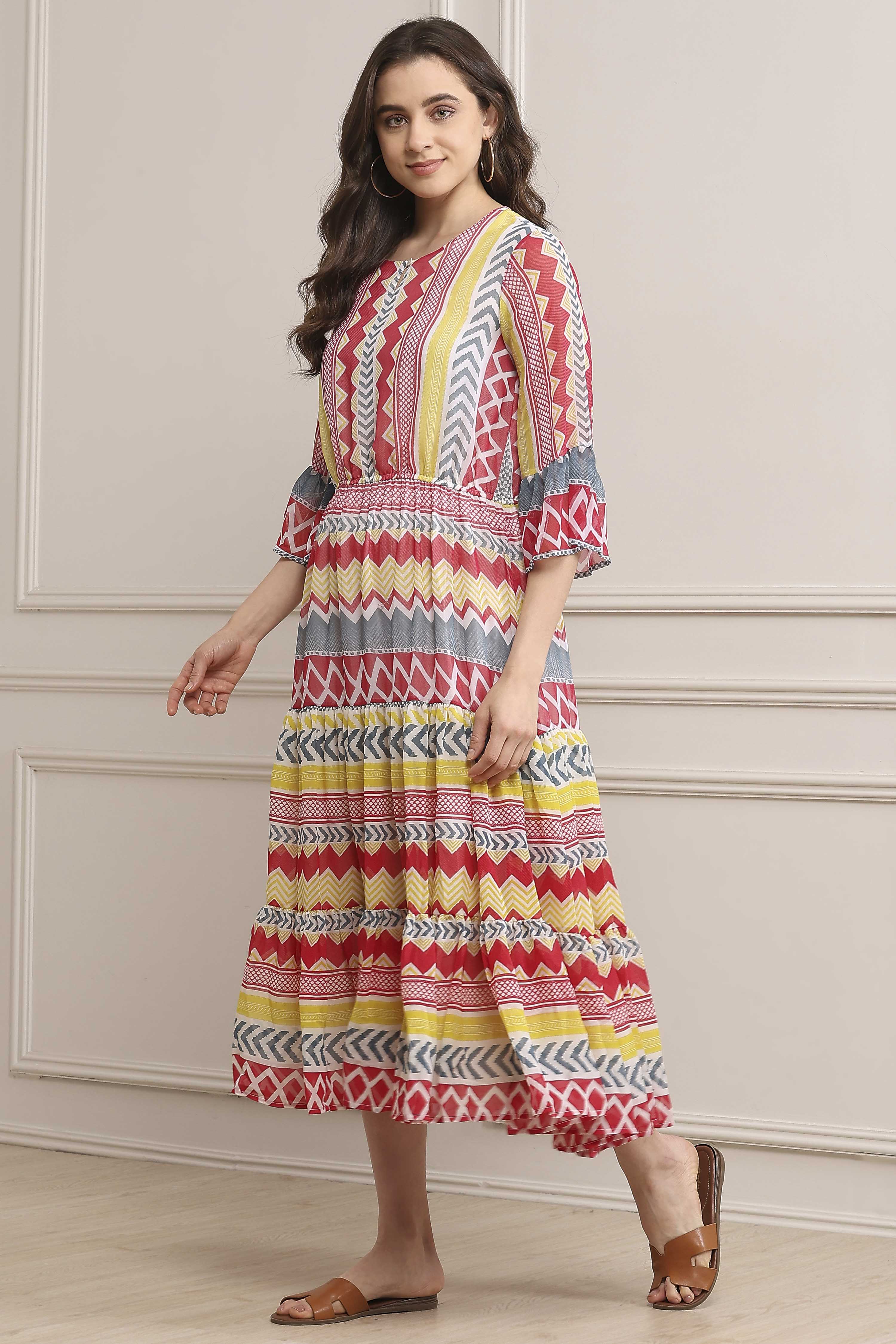 Off White Cotton Blend Tiered Dress image number 2