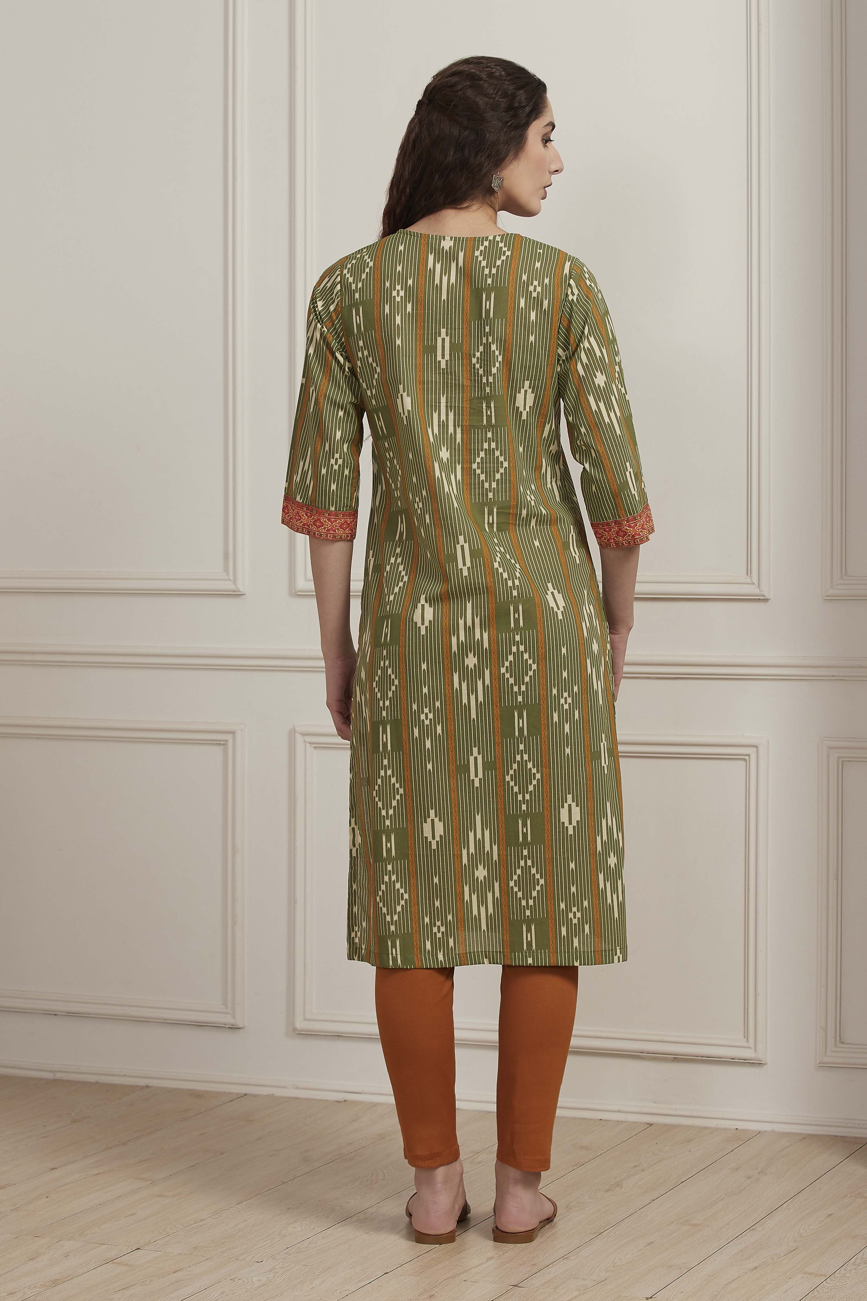 Blue Cotton Straight Kurta image number 3