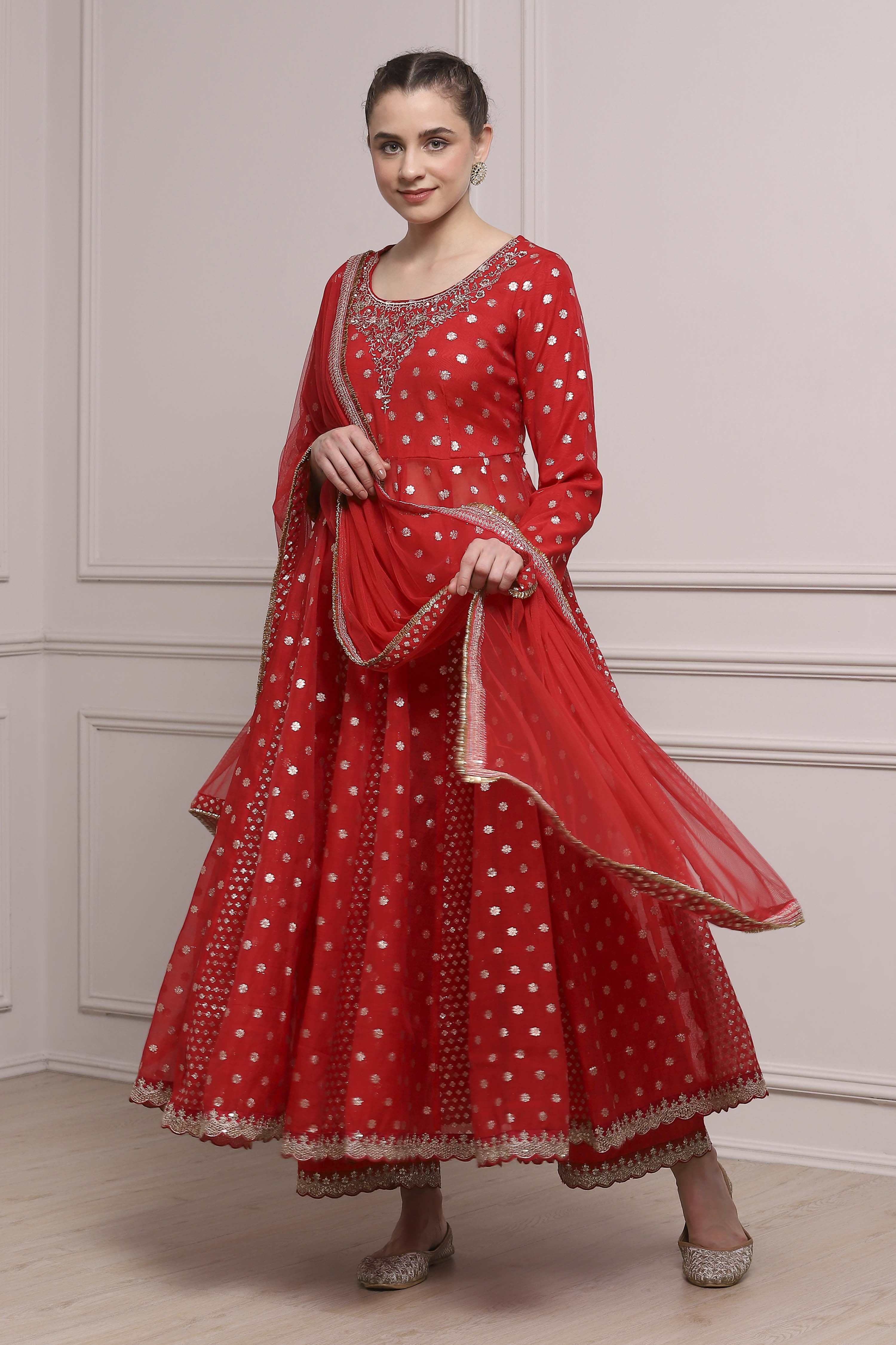 Pink Cotton Kalidar Yarndyed Suit Set image number 0